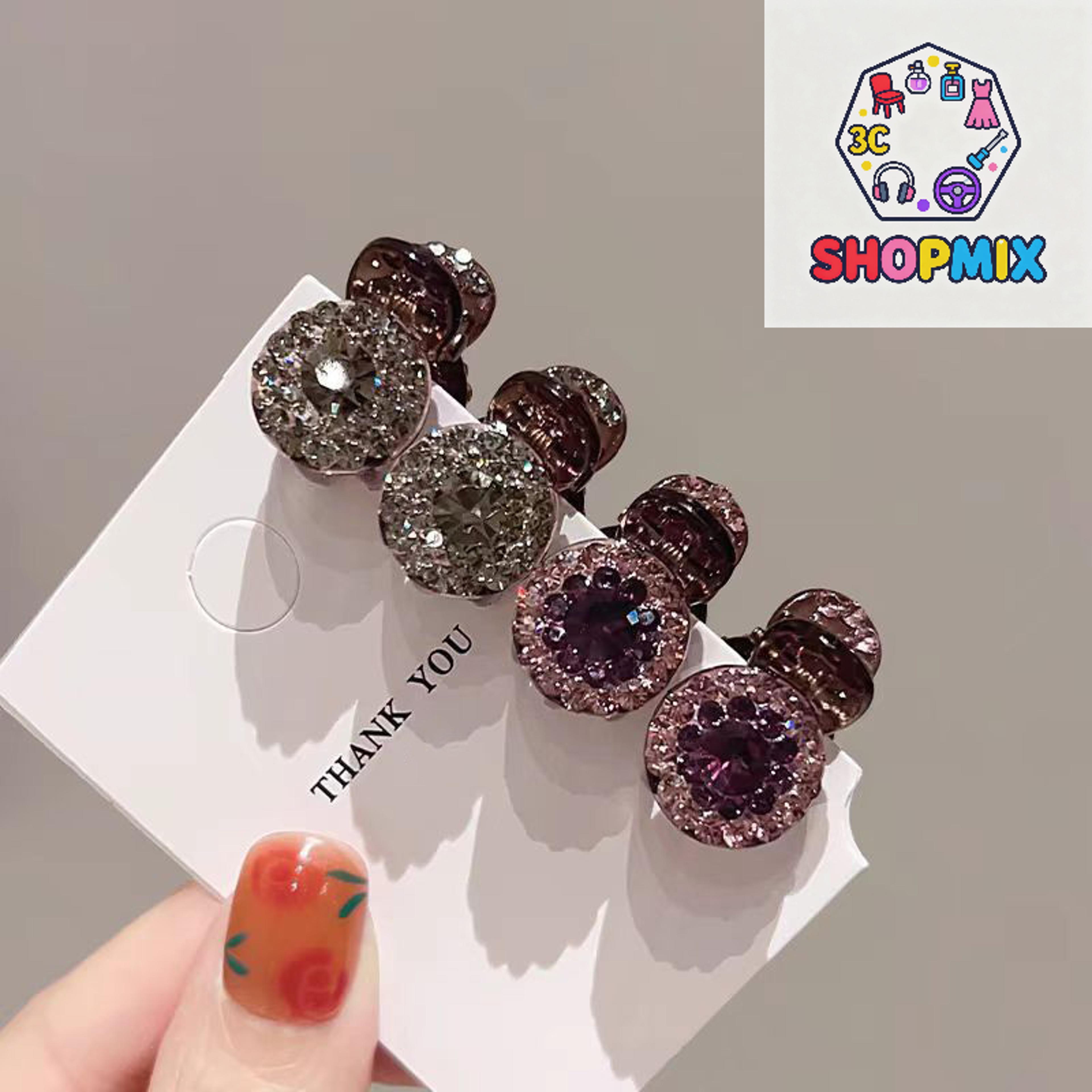 mini round rhinestone hair claw clips for women, retro zircon hair accessories set