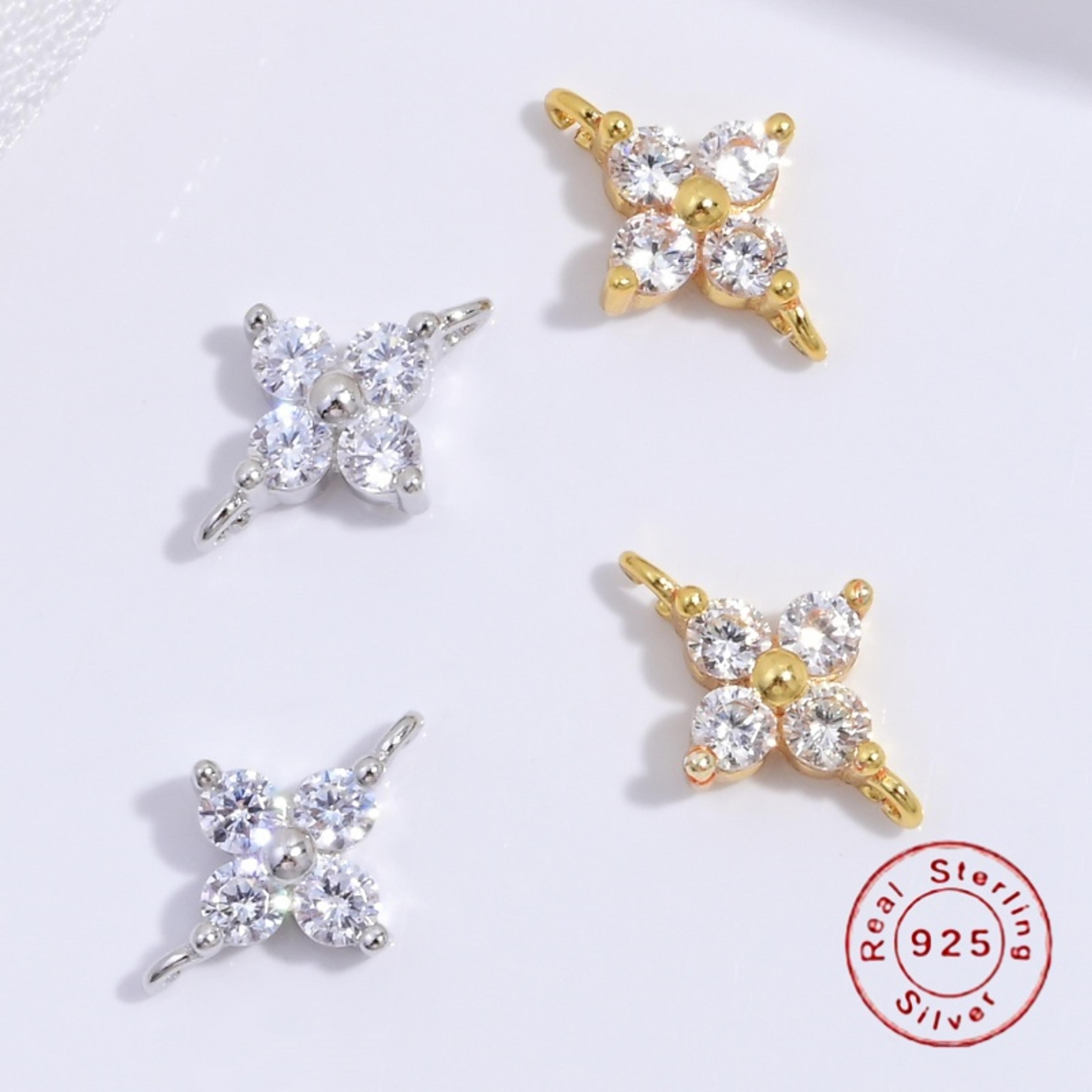 sterling silver four leaf clover zircon diy pendant charm connector for jewelry making
