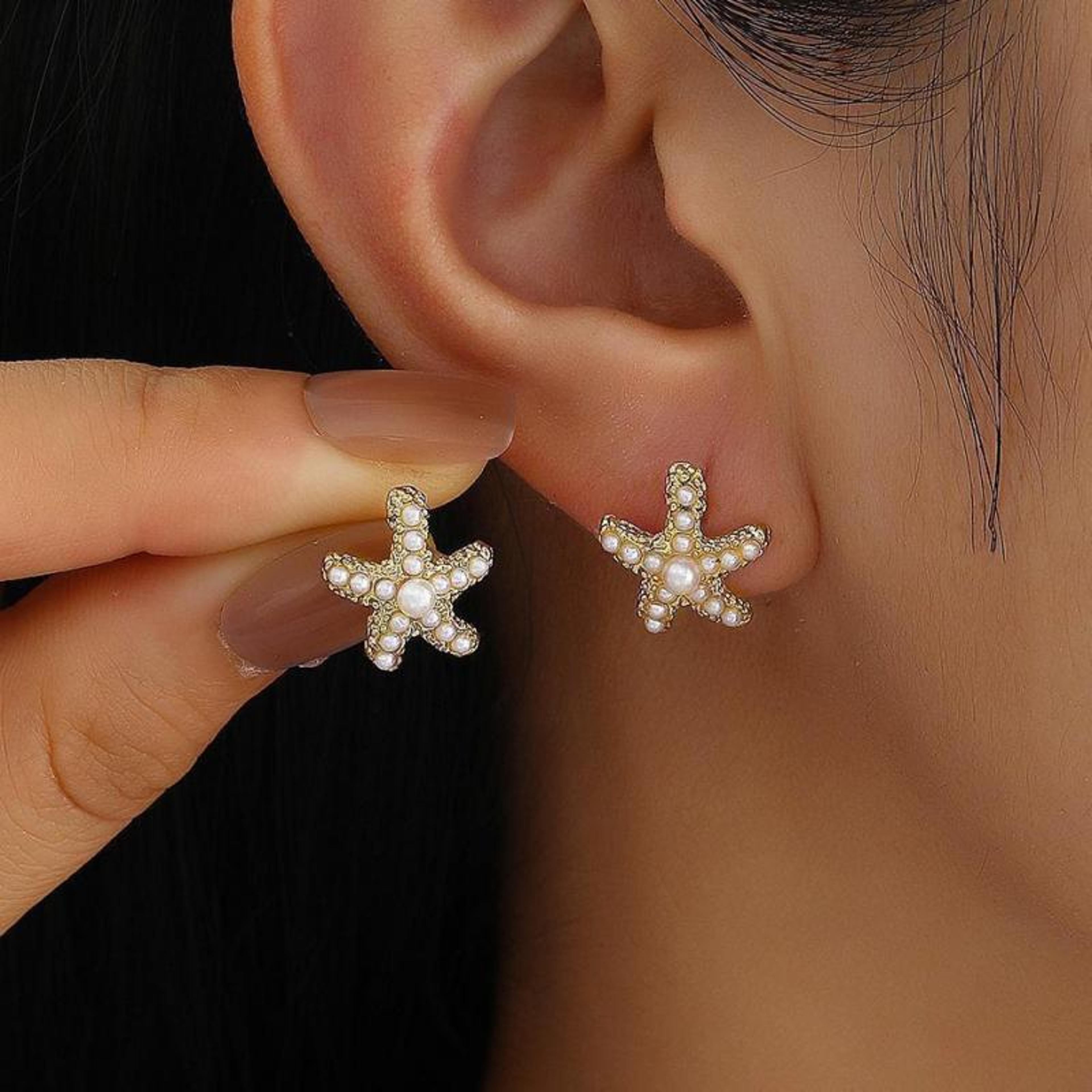 vintage pearl starfish stud earrings boho beach jewelry for women summer gift