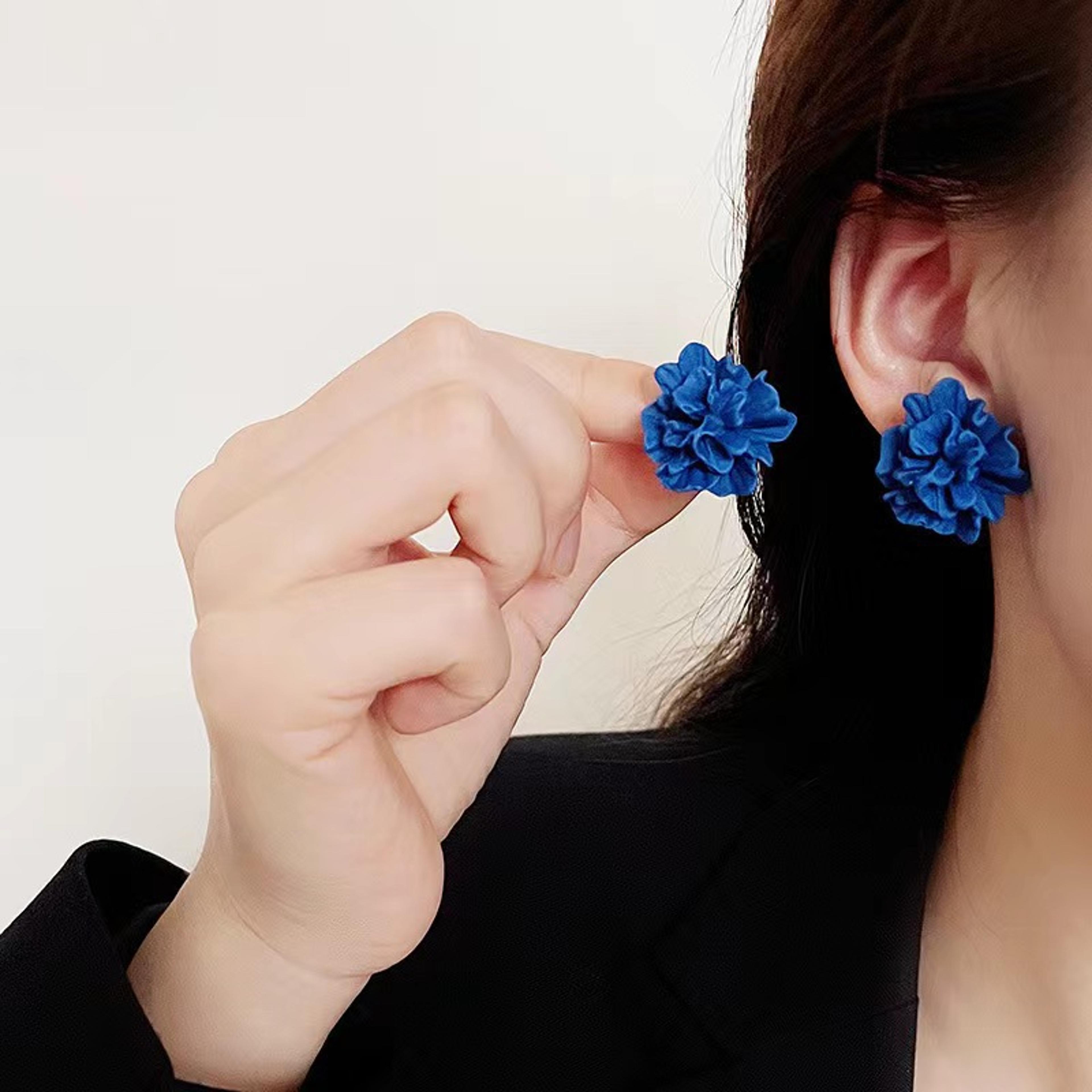 blue flower resin stud earrings cute floral jewelry for women elegant wedding party fashion earrings