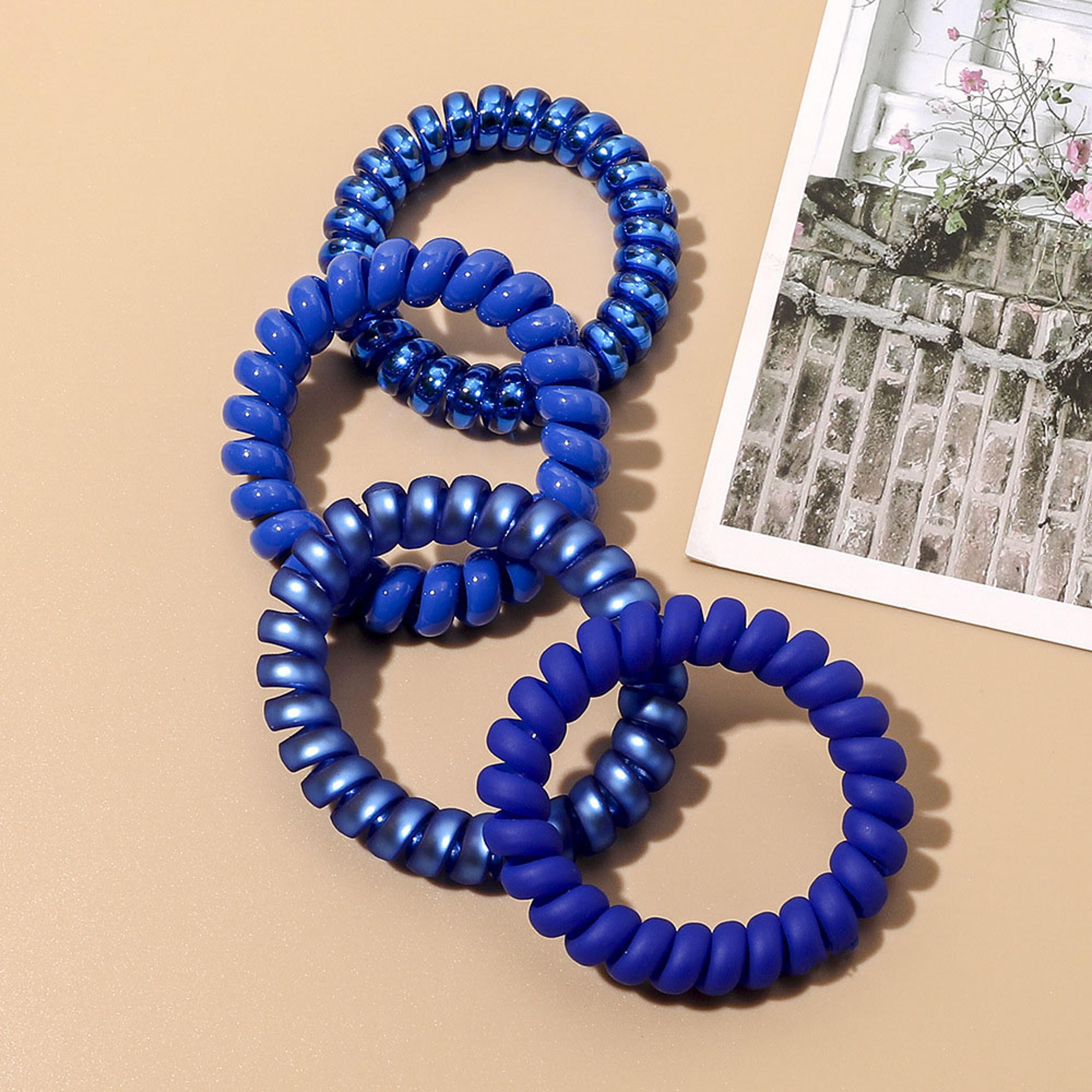 royal blue spiral no crease telephone cord hair ties for women silicone elastic hair rope