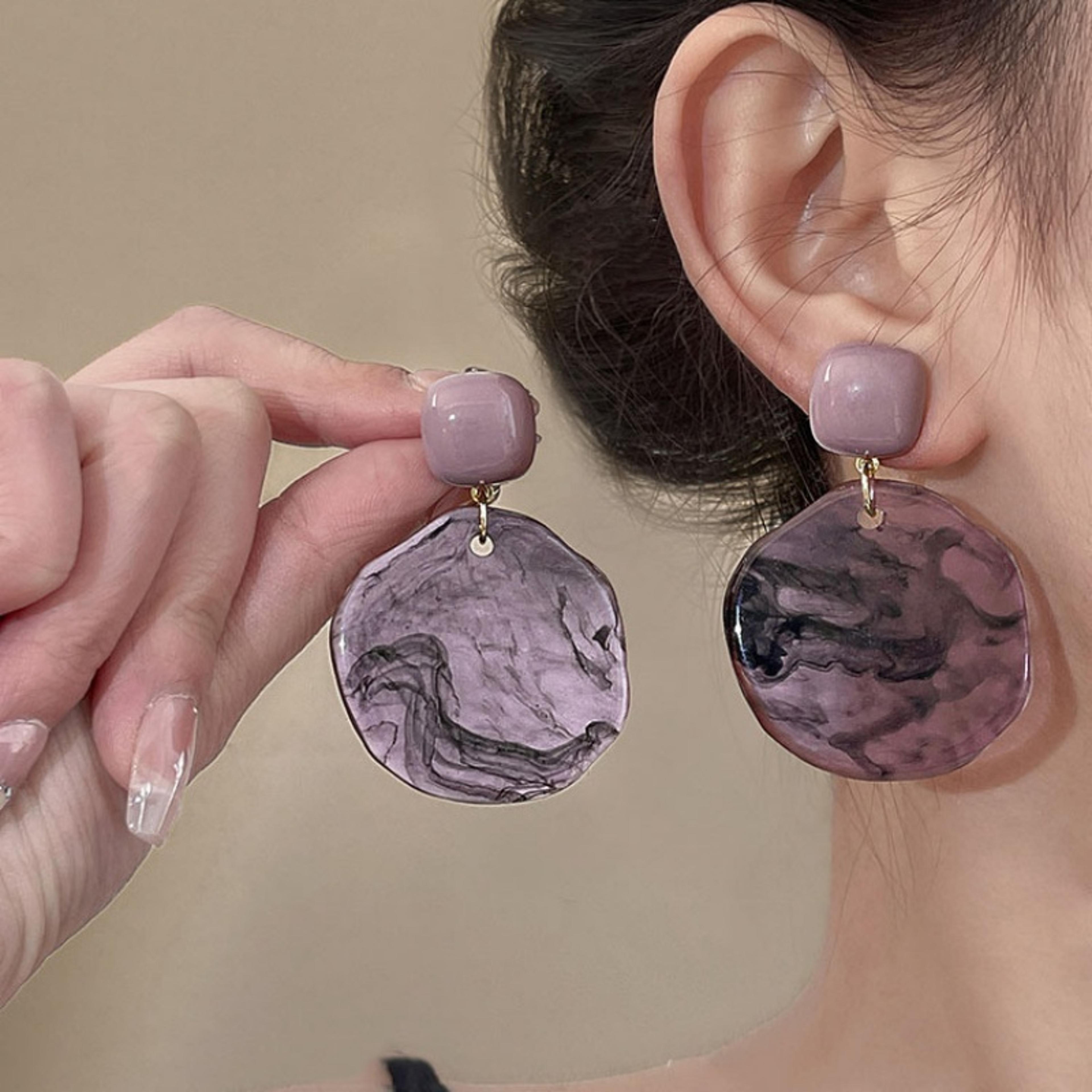 vintage geometric resin statement earrings for women purple green circular design