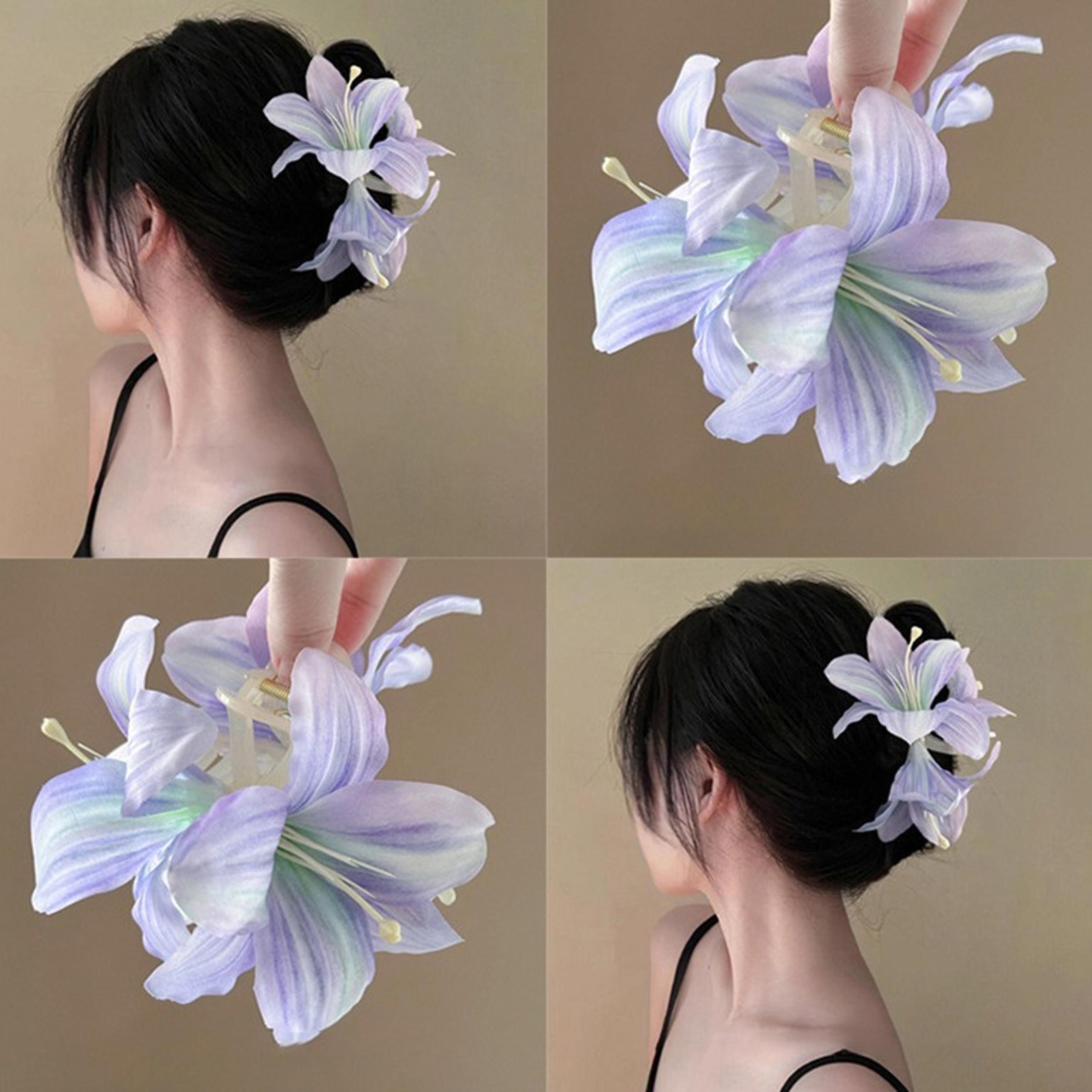 purple lily floral hair claw clip elegant updo shark clip hair accessory