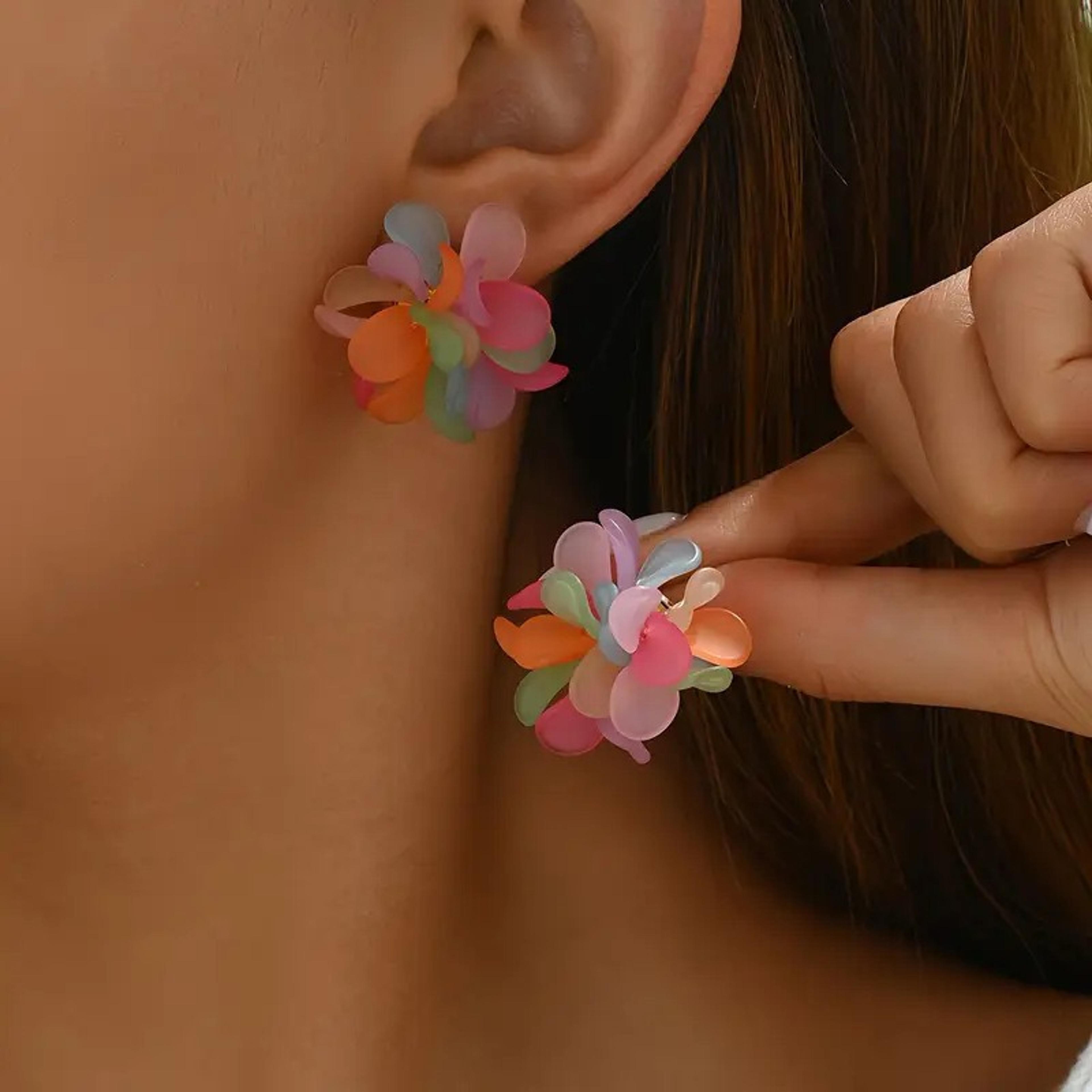 color bloom embroidered flower drop earrings colorful floral statement earrings for women