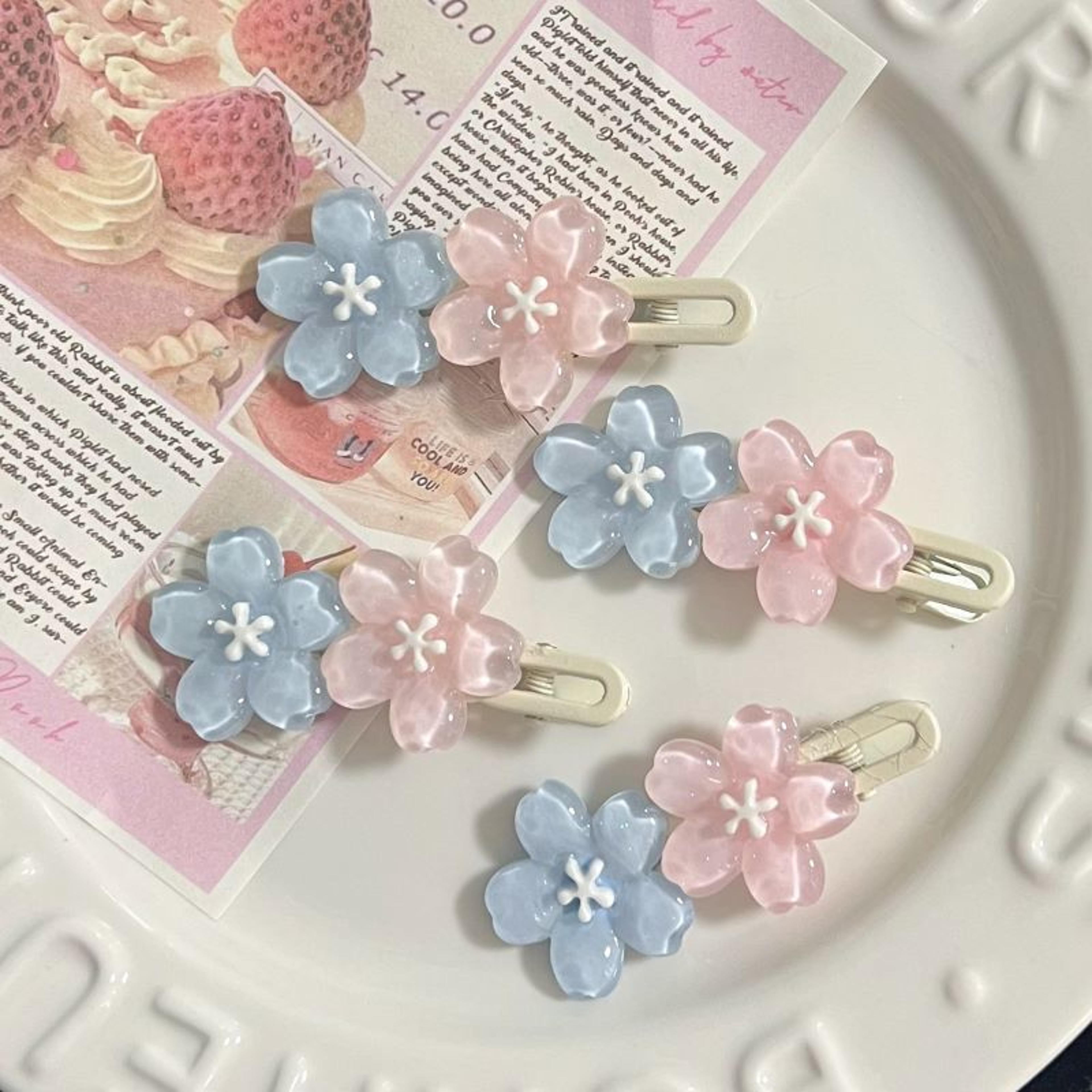 cherry blossom jelly hair clips kawaii korean duckbill hairpins for bangs & side hair