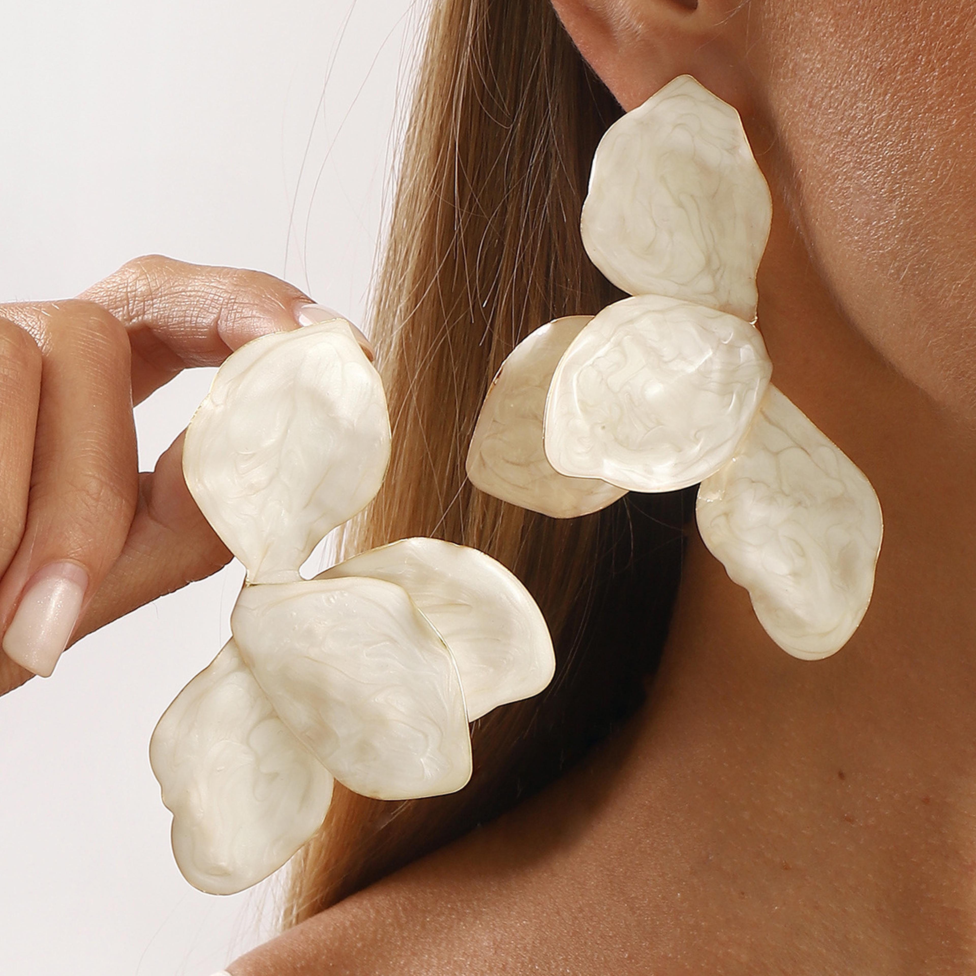 white bloom statement earrings bohemian floral drop jewelry for parties & everyday style