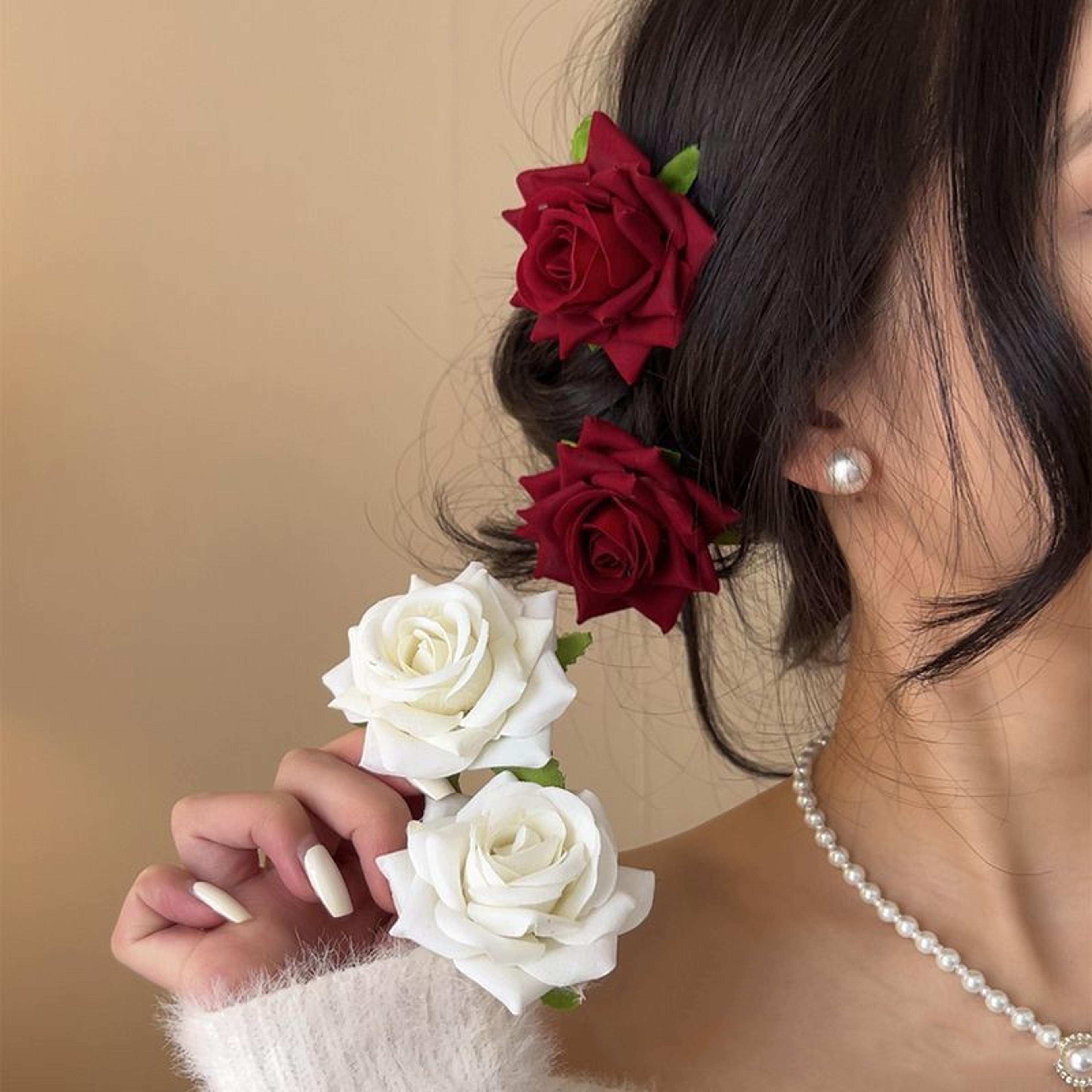 elegant rose blossom hair clip & brooch for women and girls