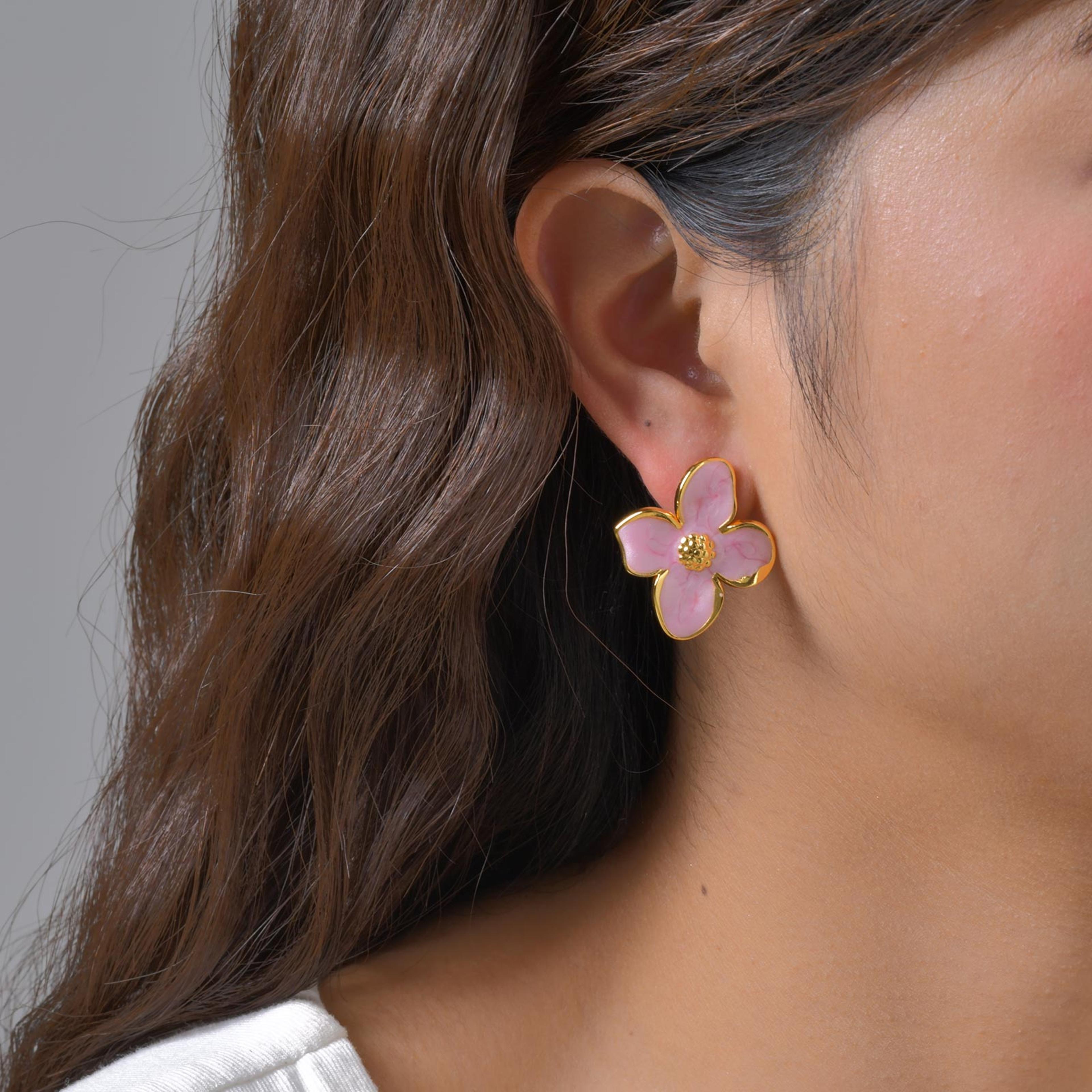 blossom charm waterproof stainless steel flower stud earrings for women