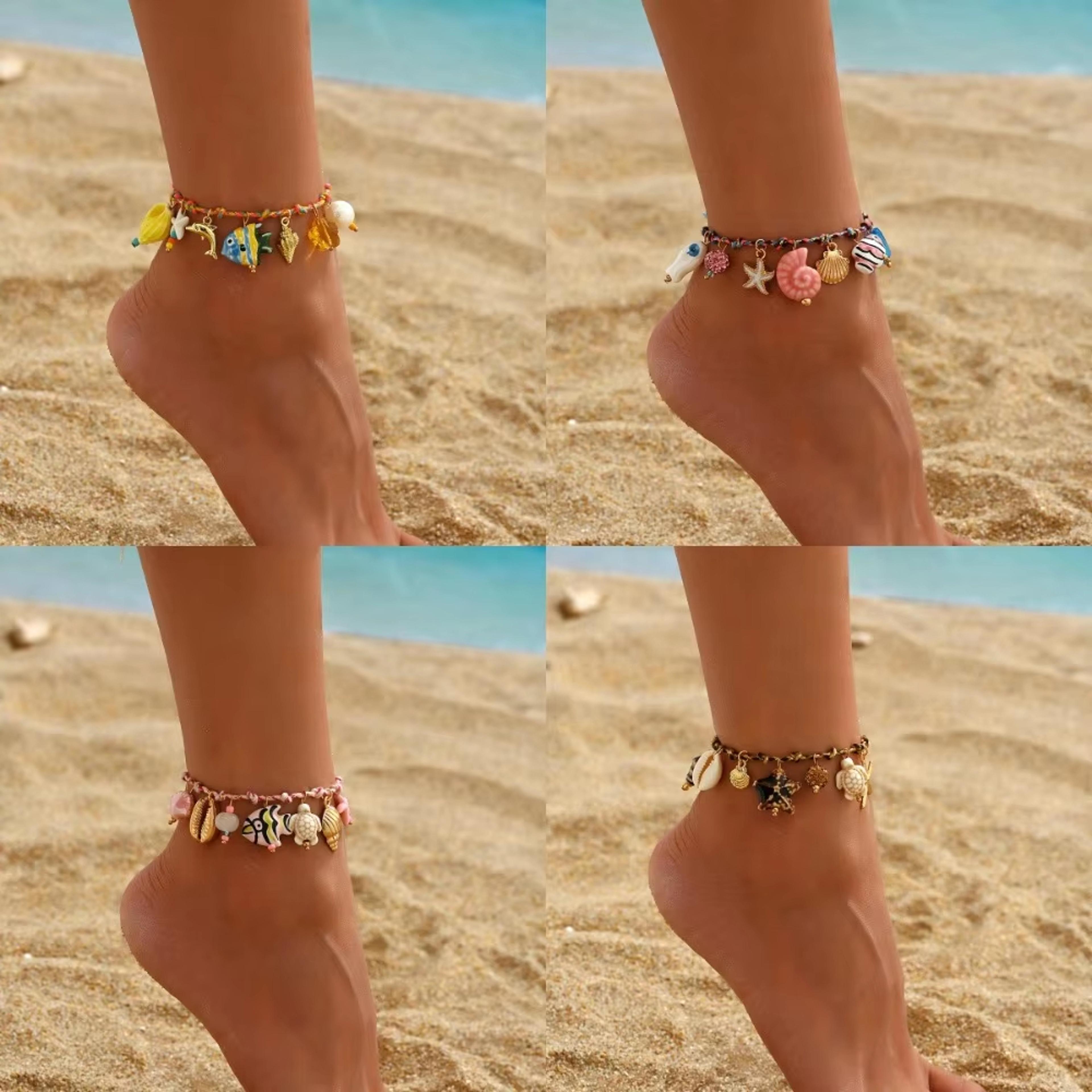ocean charm ceramic fish anklet for women boho beach shell ankle bracelet