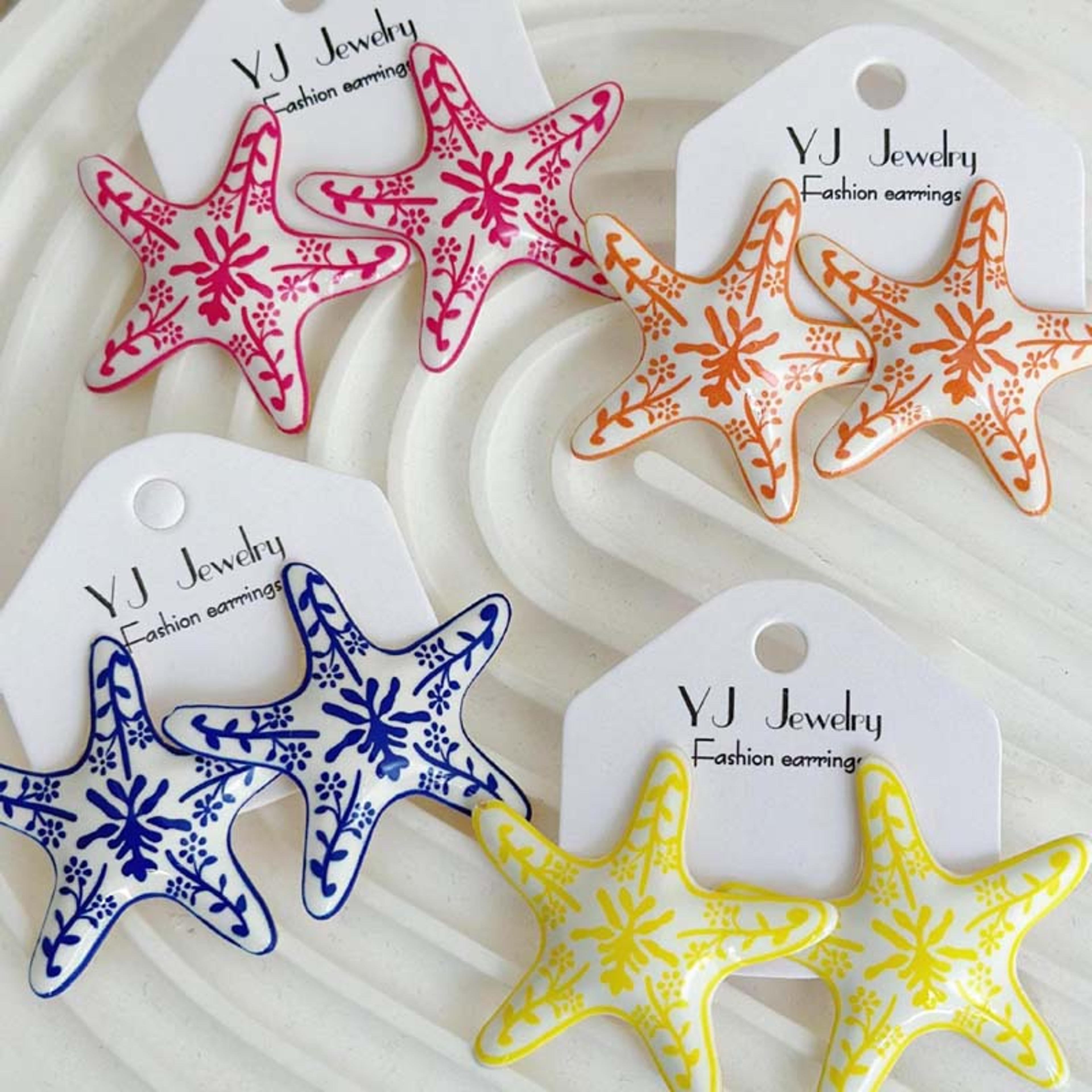 colorful enamel starfish stud earrings for women beach vacation statement jewelry
