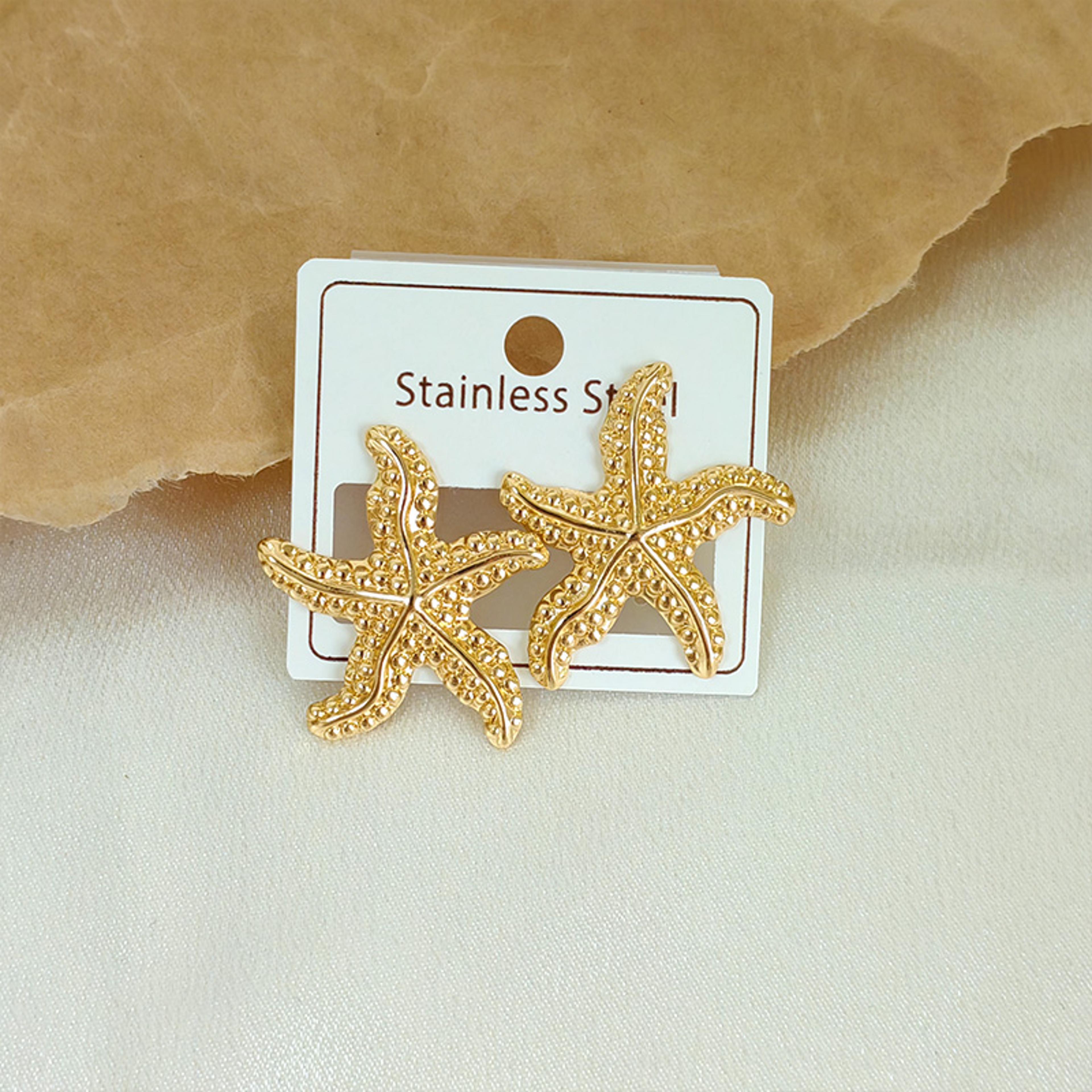 ocean starfish shell stud earrings stainless steel beach jewelry for women