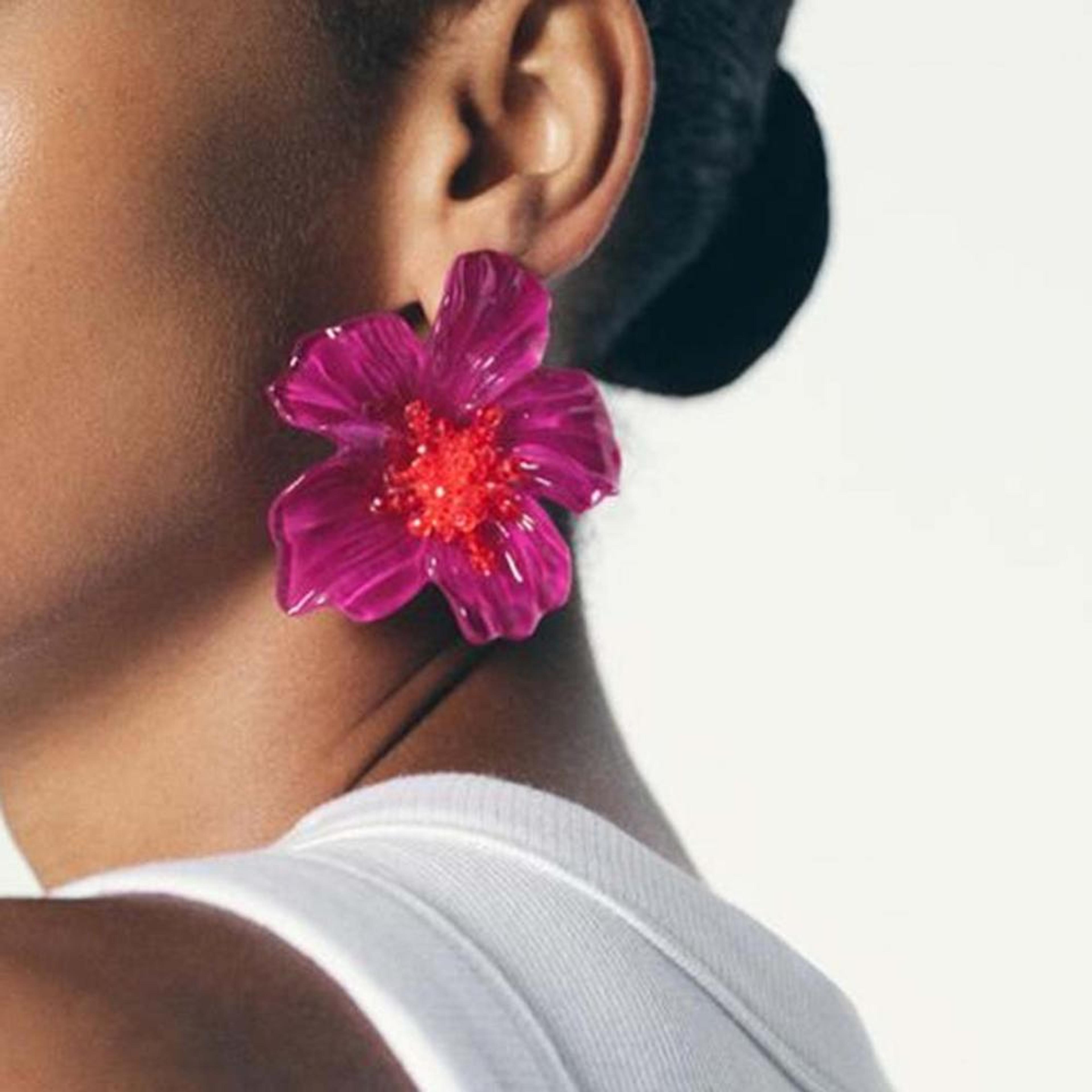 bloom glow transparent floral statement earrings for women