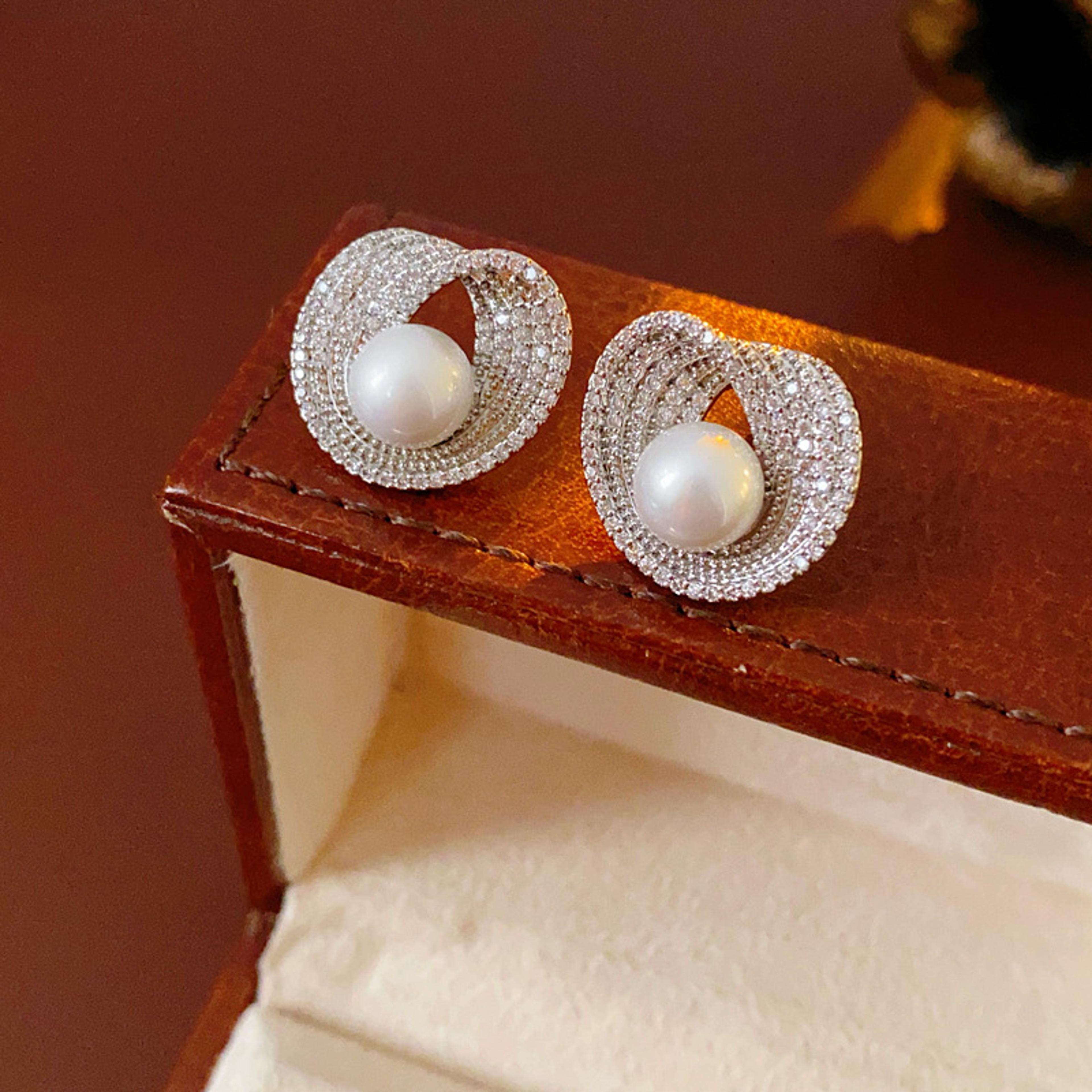 luna pearl zircon stud earrings for women pearl stud earrings, zircon earrings, elegant wedding jewelry