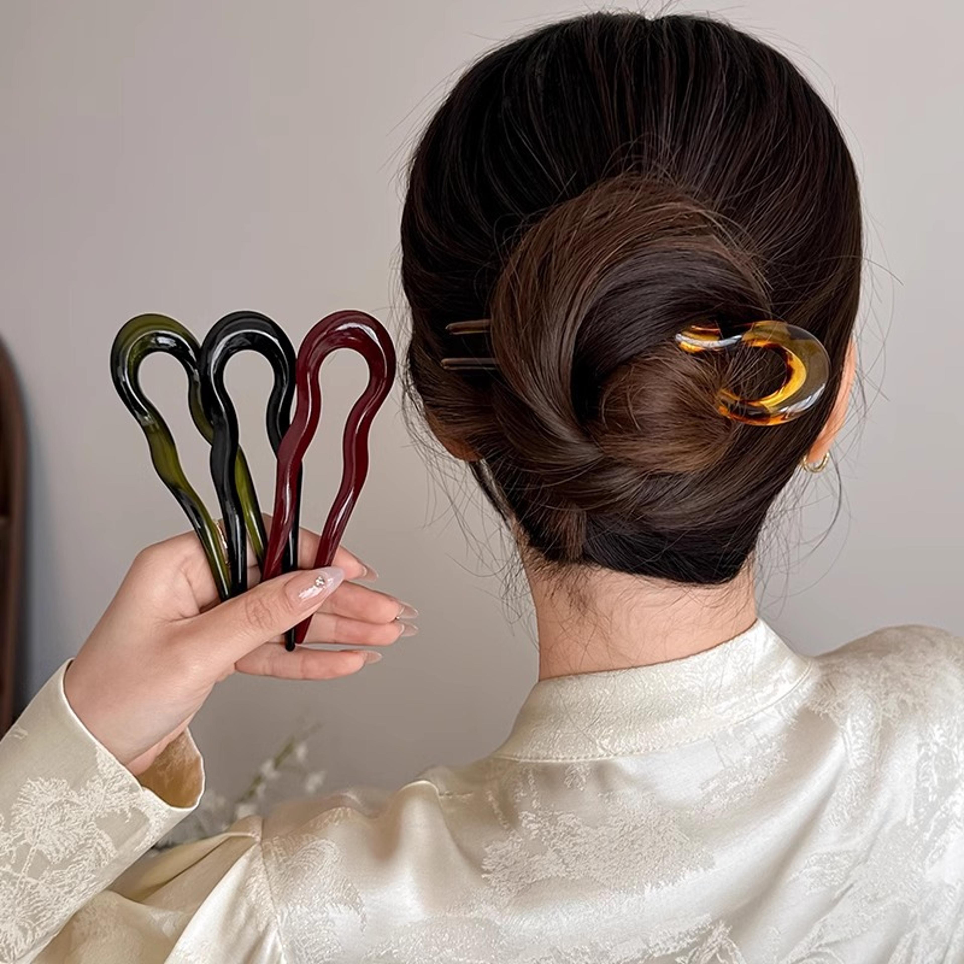 tortoise shell u shaped hair fork clip geometric hair stick for elegant up dos