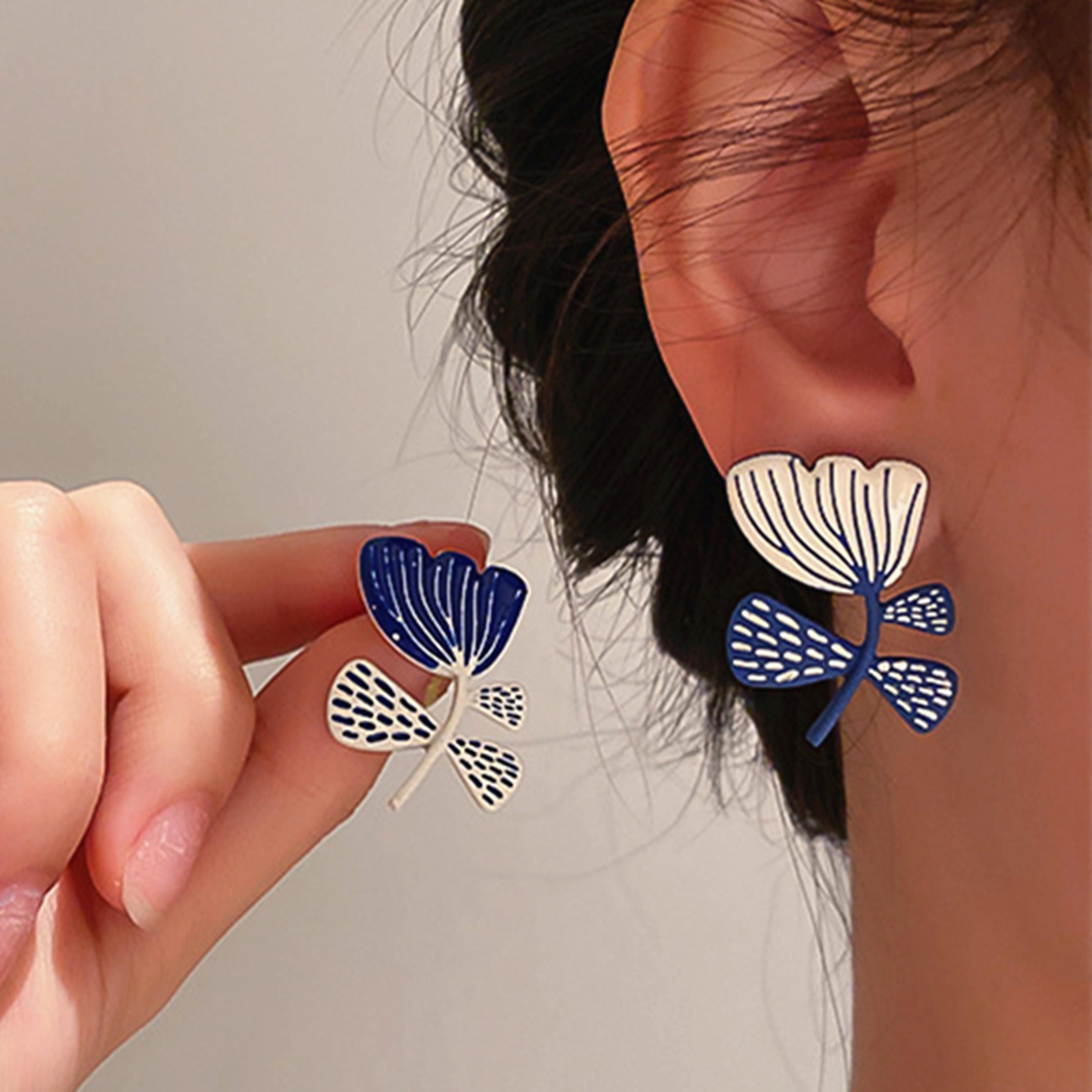 vintage drip glaze floral stud earrings for women elegant wedding jewelry
