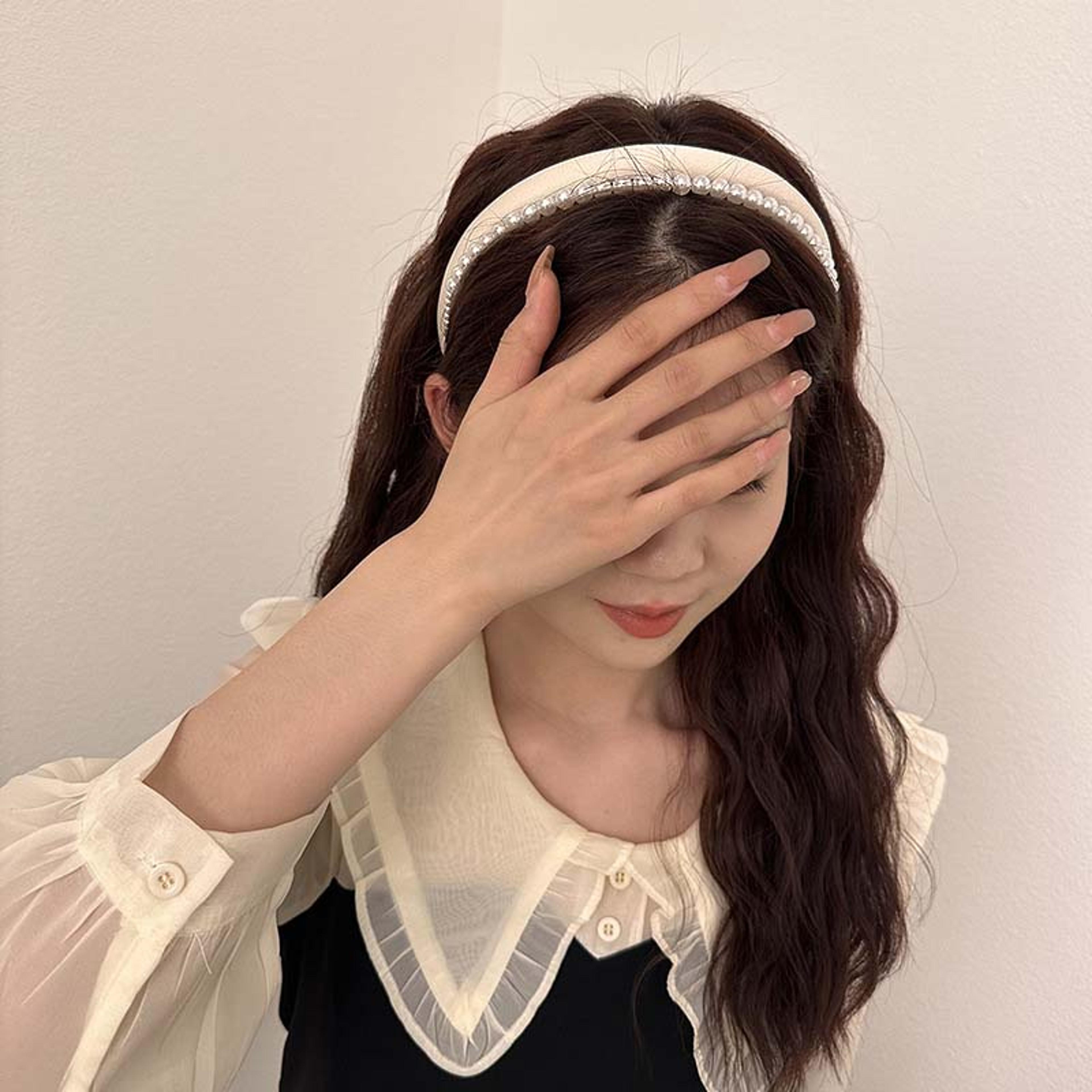 elegant satin pearl double layer headband for women bridal hair hoop & fashion hair accessory