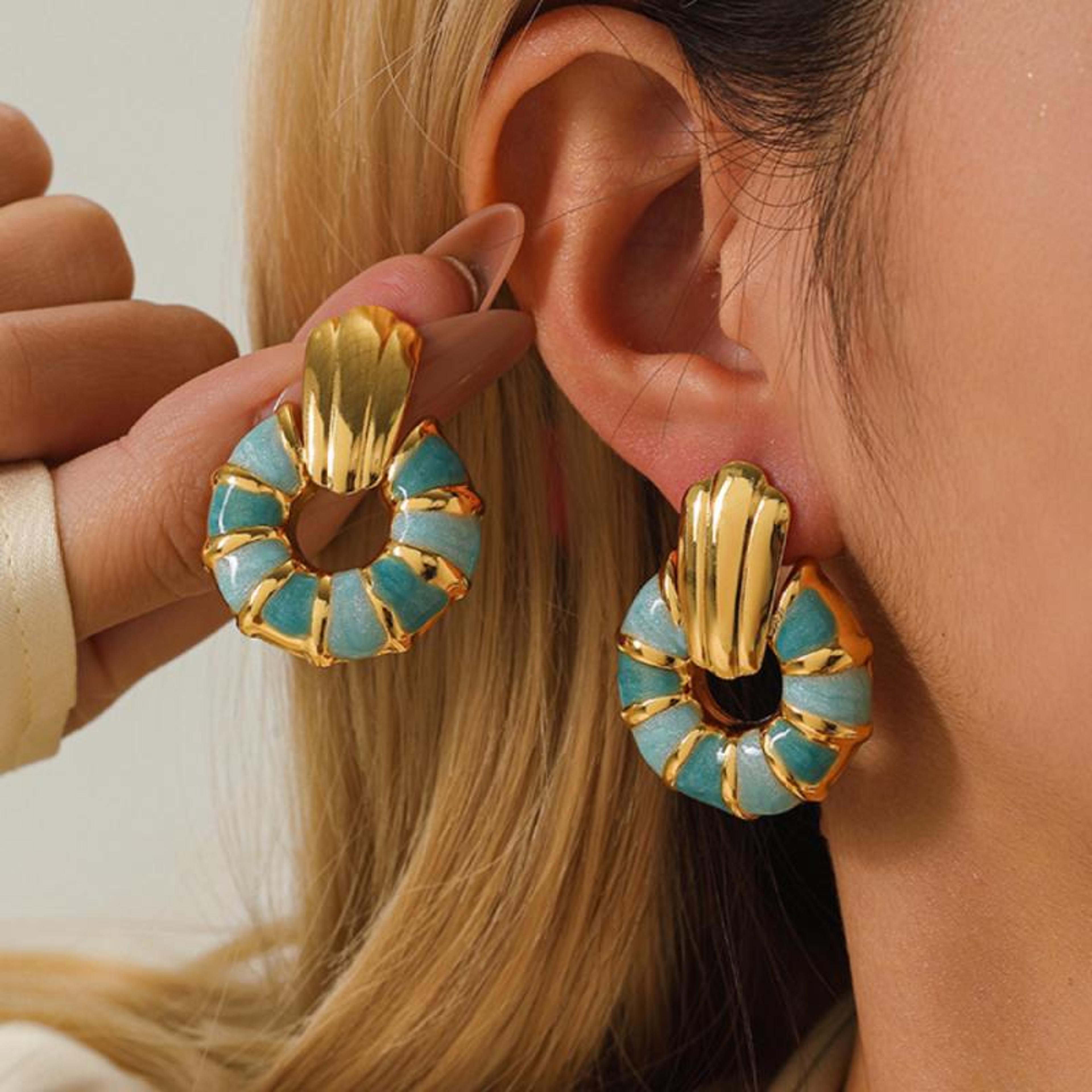 vintage enamel stainless steel stud earrings colorful light luxury party jewelry gift for women