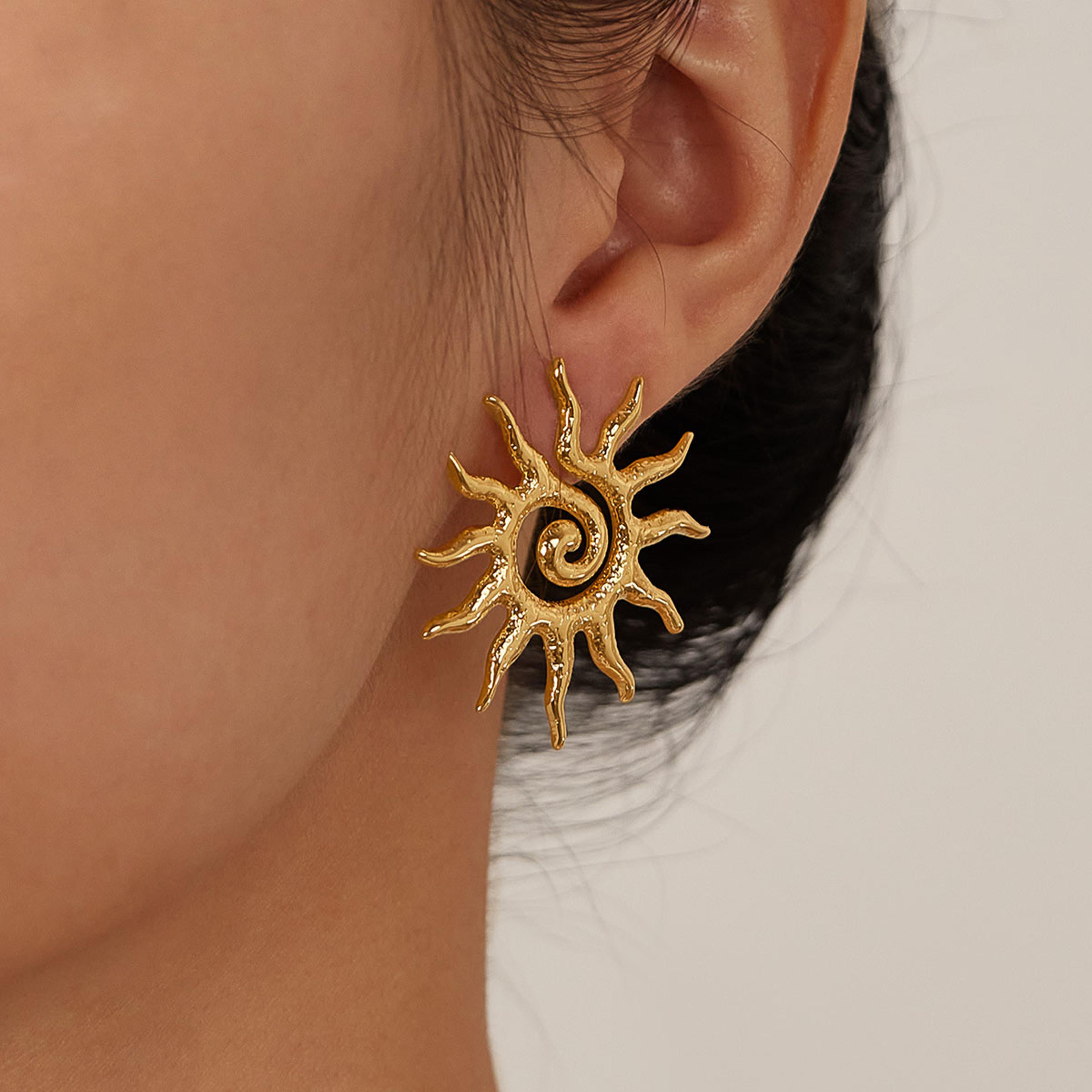 radiant sun hollow earrings for women waterproof stainless steel celestial jewelry