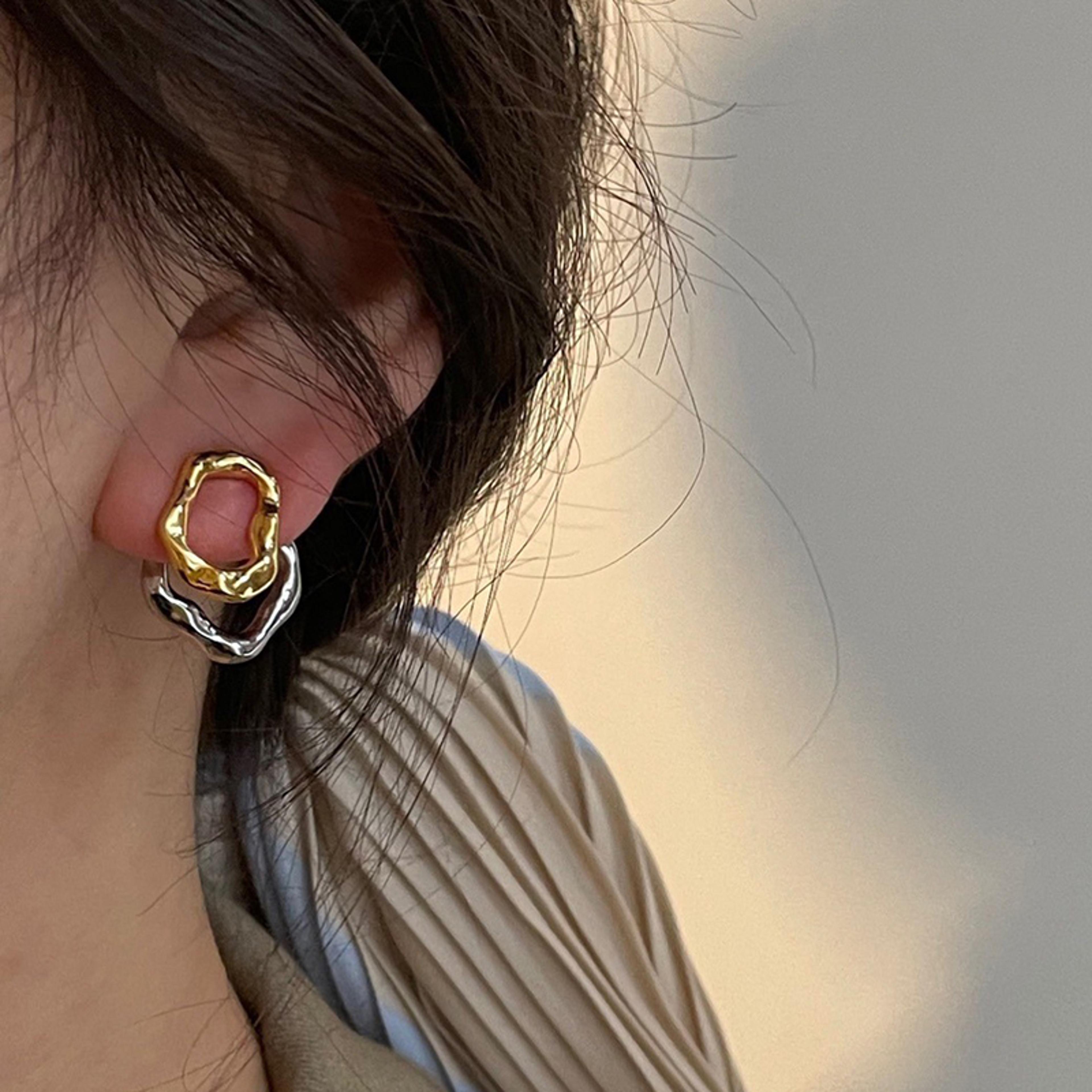 dual tone water drop stud earrings for women vintage gold silver statement jewelry