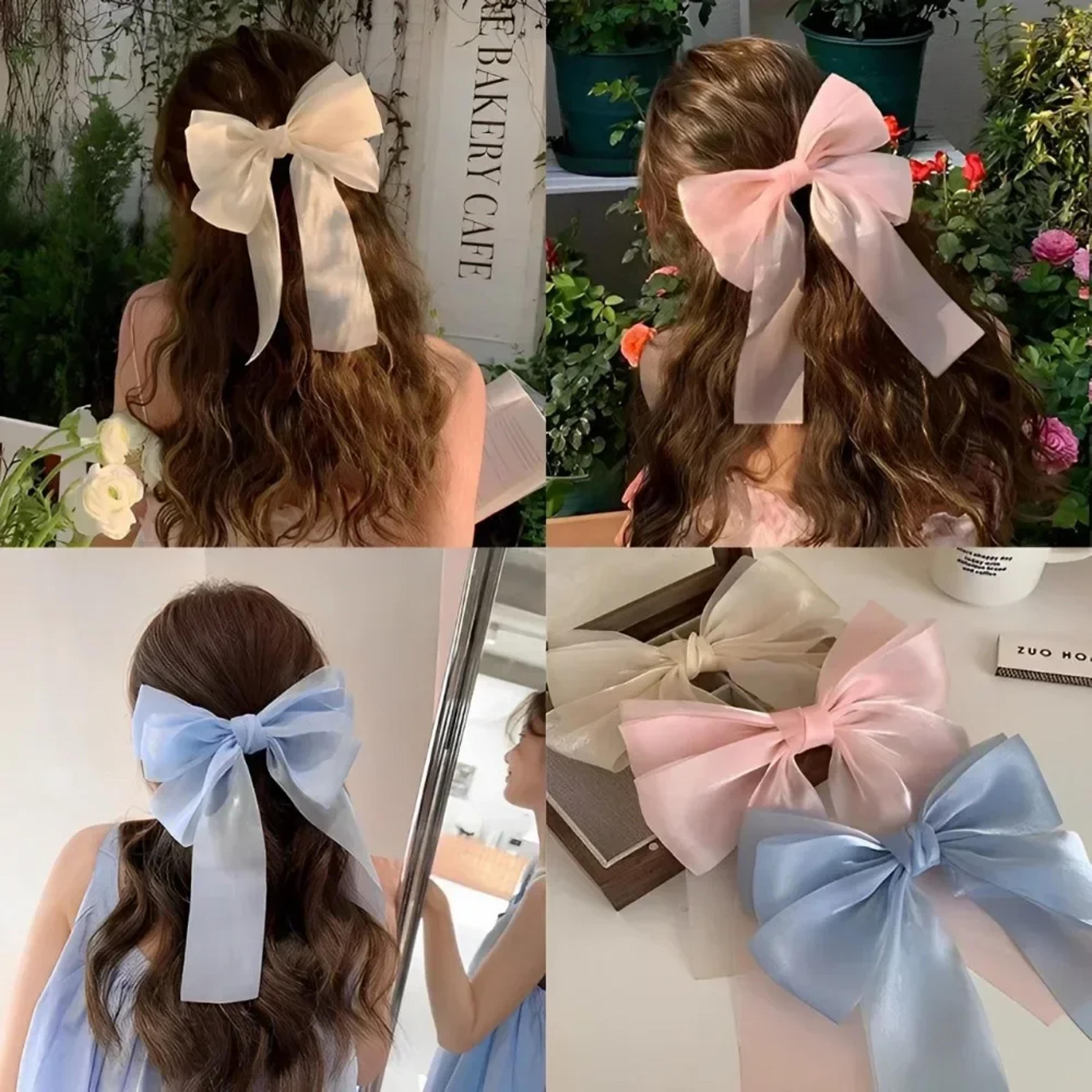 girls satin ribbon bow hair clip large bow barrette ponytail hair accessory