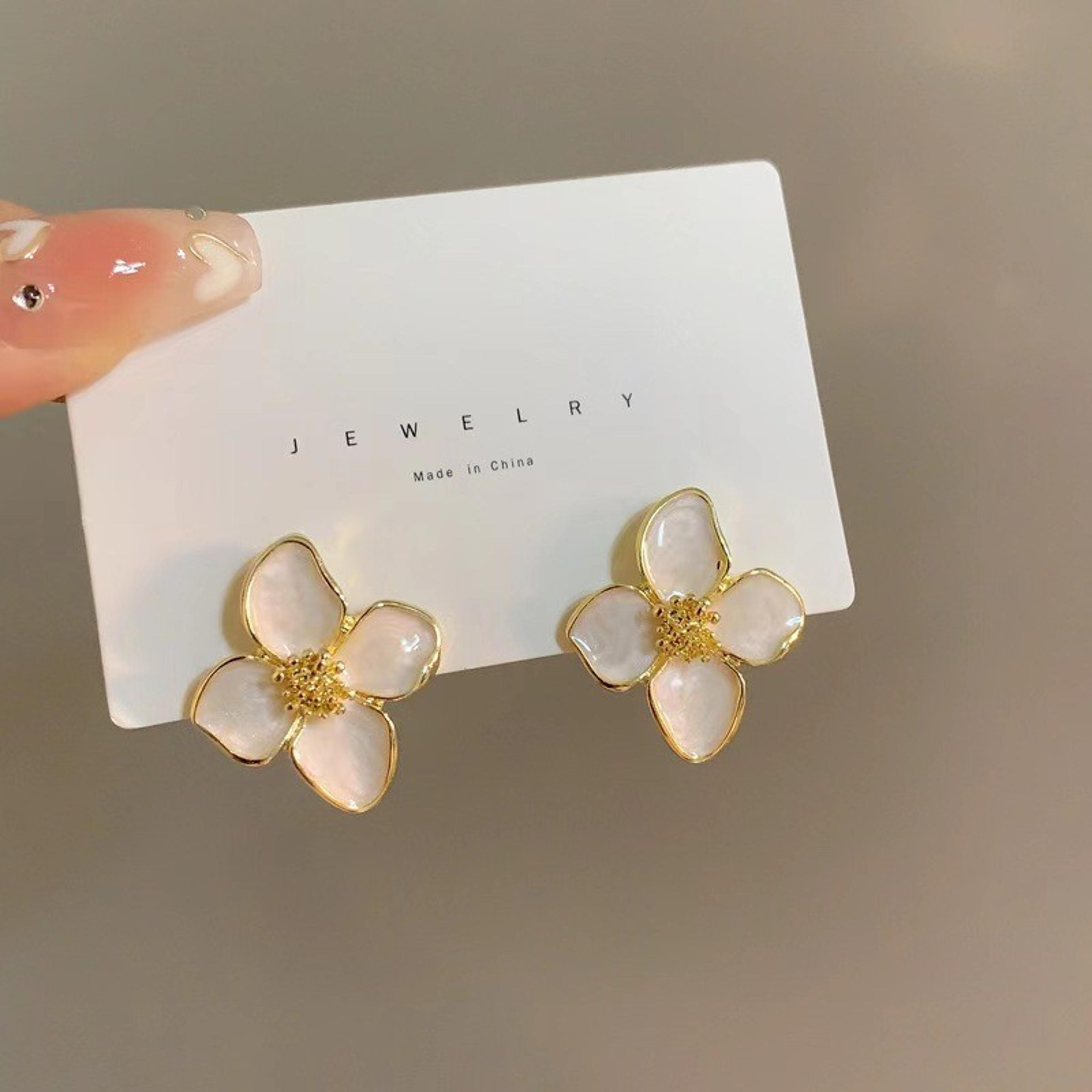vintage hibiscus flower stud earrings for women elegant wedding jewelry