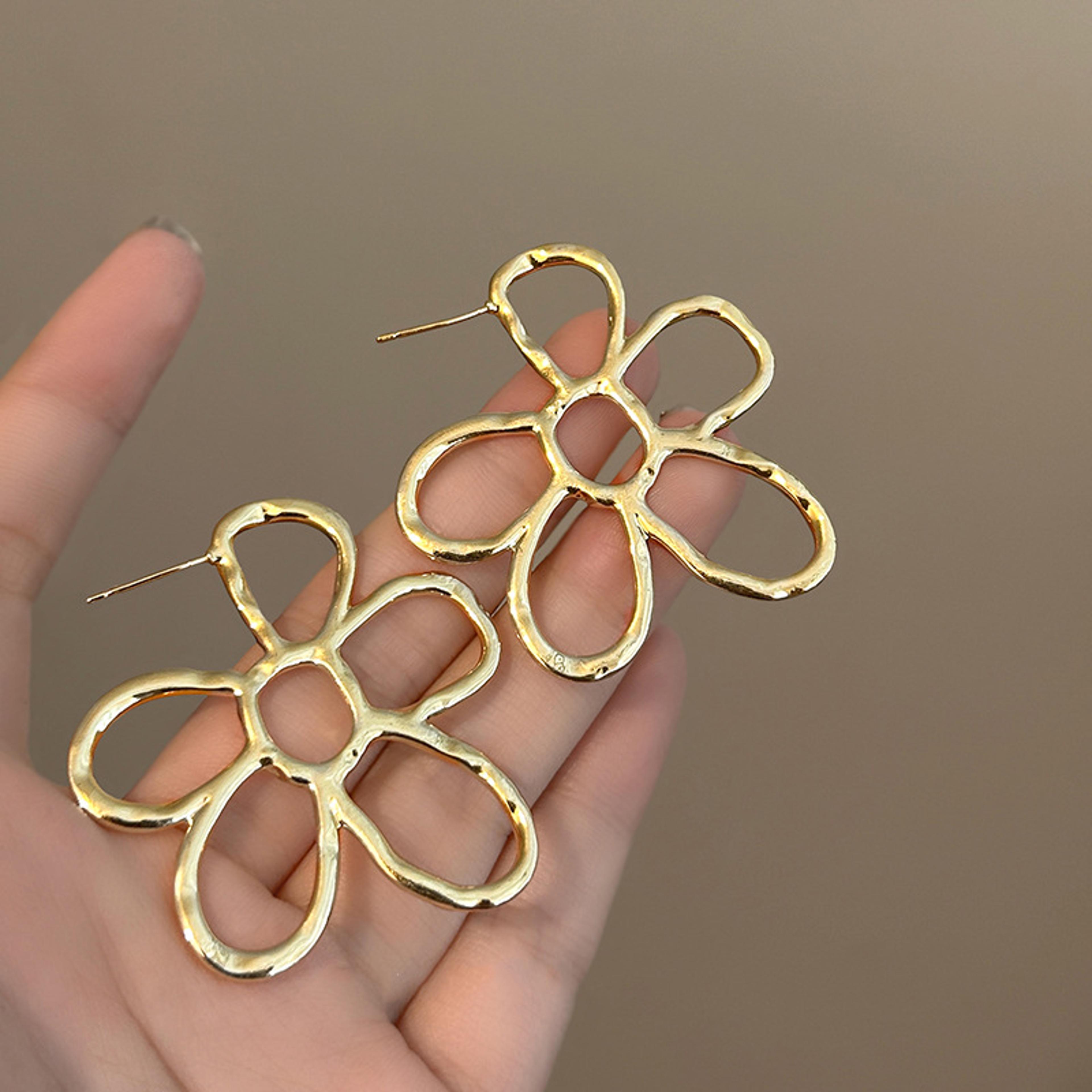 golden bloom statement flower stud earrings for women