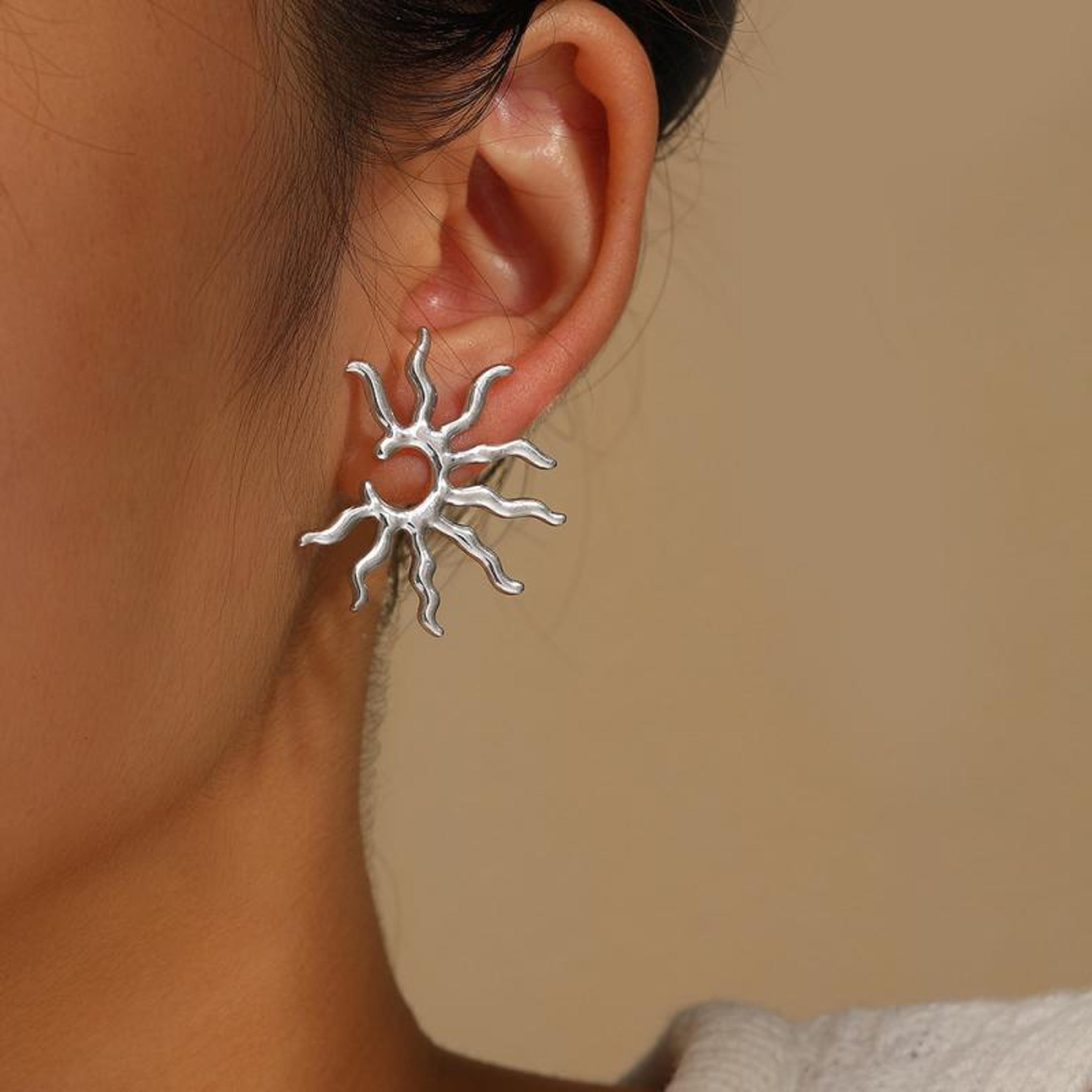 solar glow stainless steel stud earrings for women waterproof sunburst jewelry