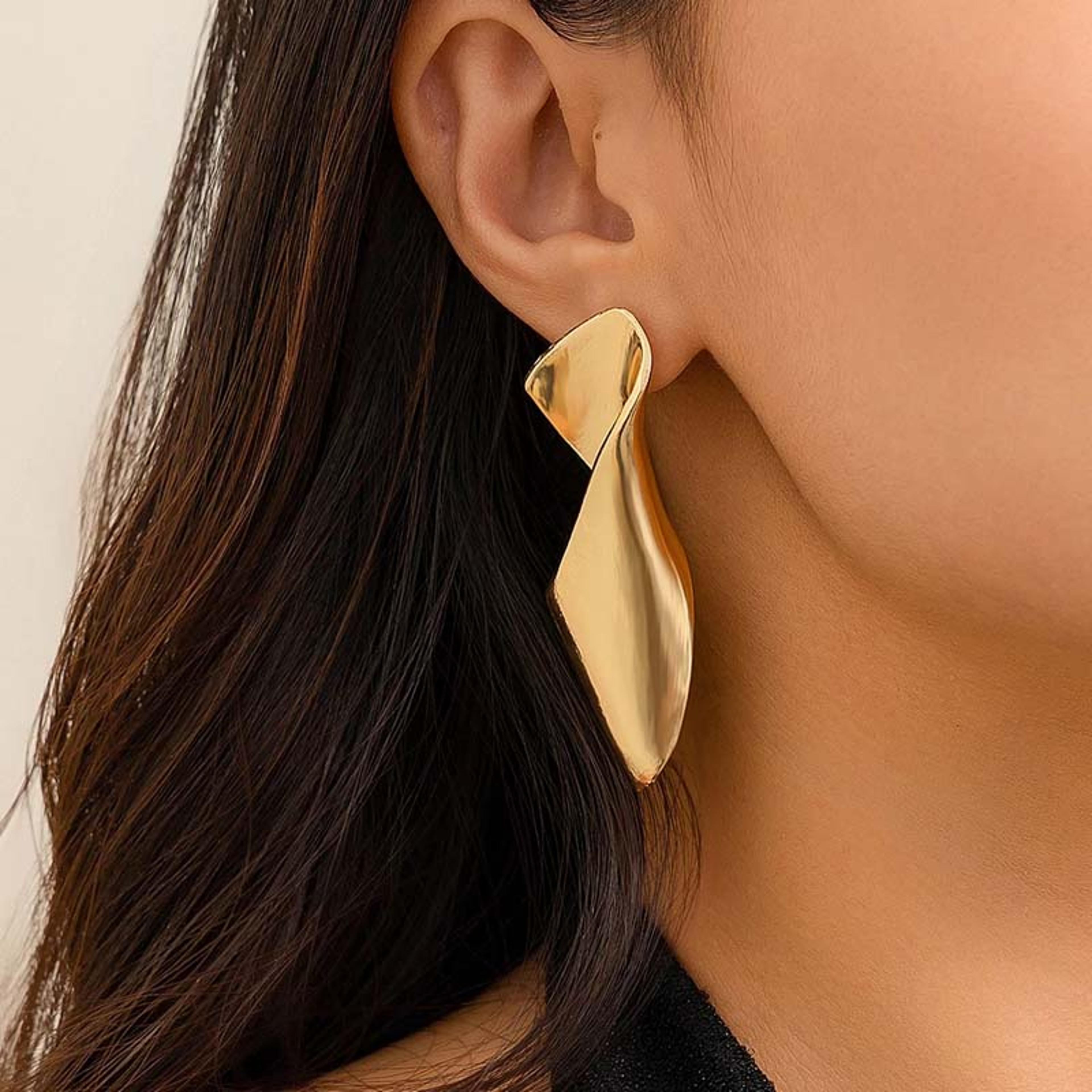 luna twist gold geometric stud earrings for women vintage statement jewelry