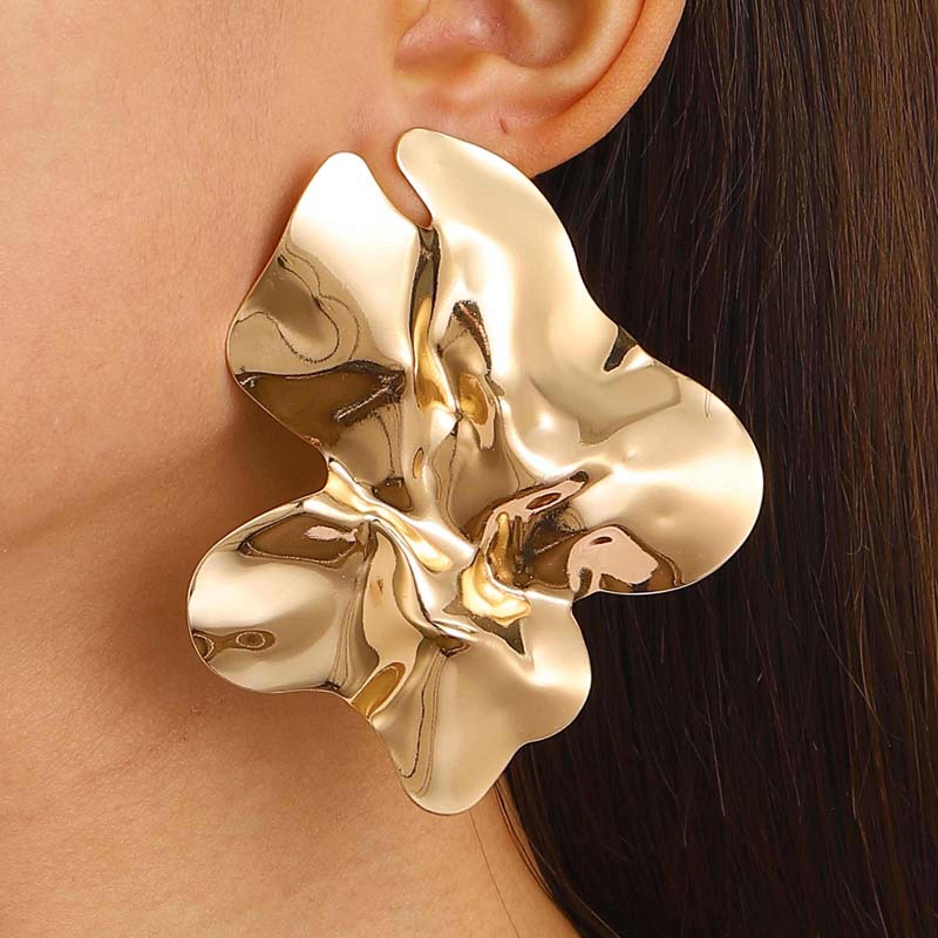 vintage gold pleated statement earrings for women bold geometric stud design