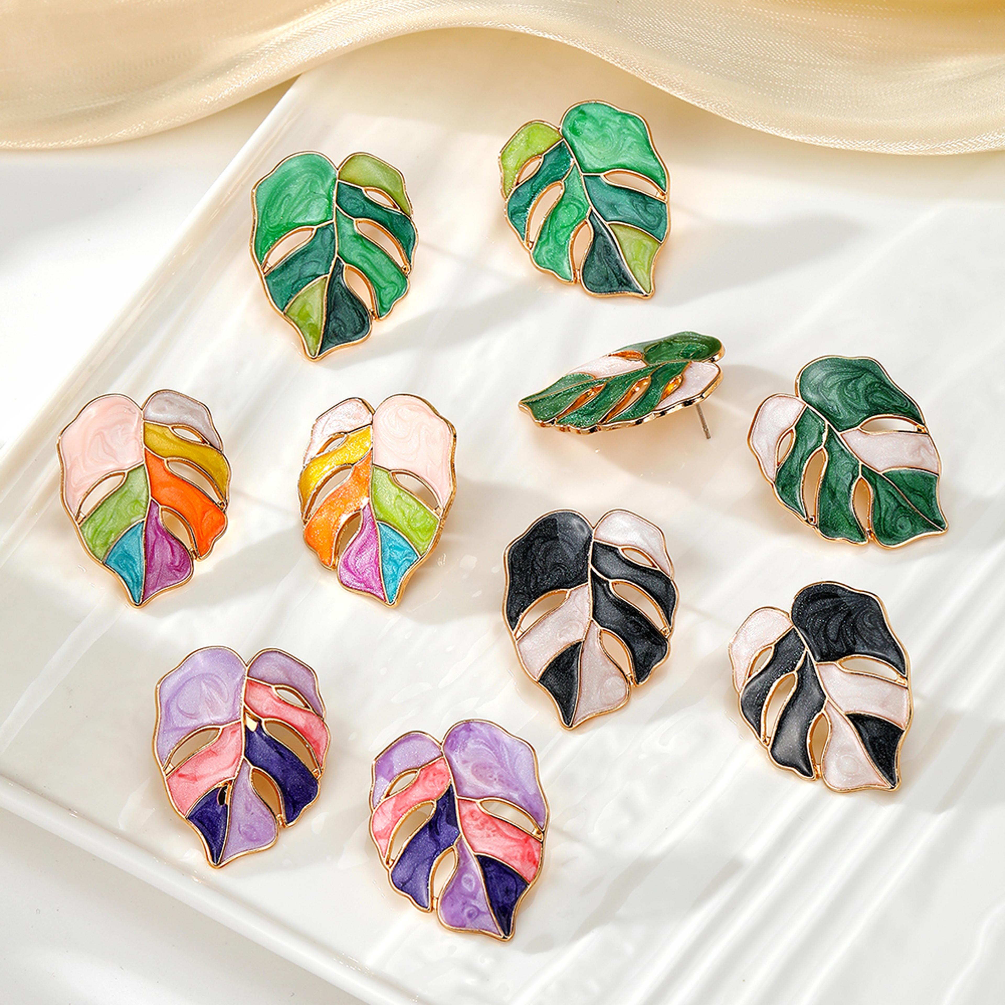 colorful leaf drop earrings for women leaf earrings, colorful drop earrings, nature inspired jewelry