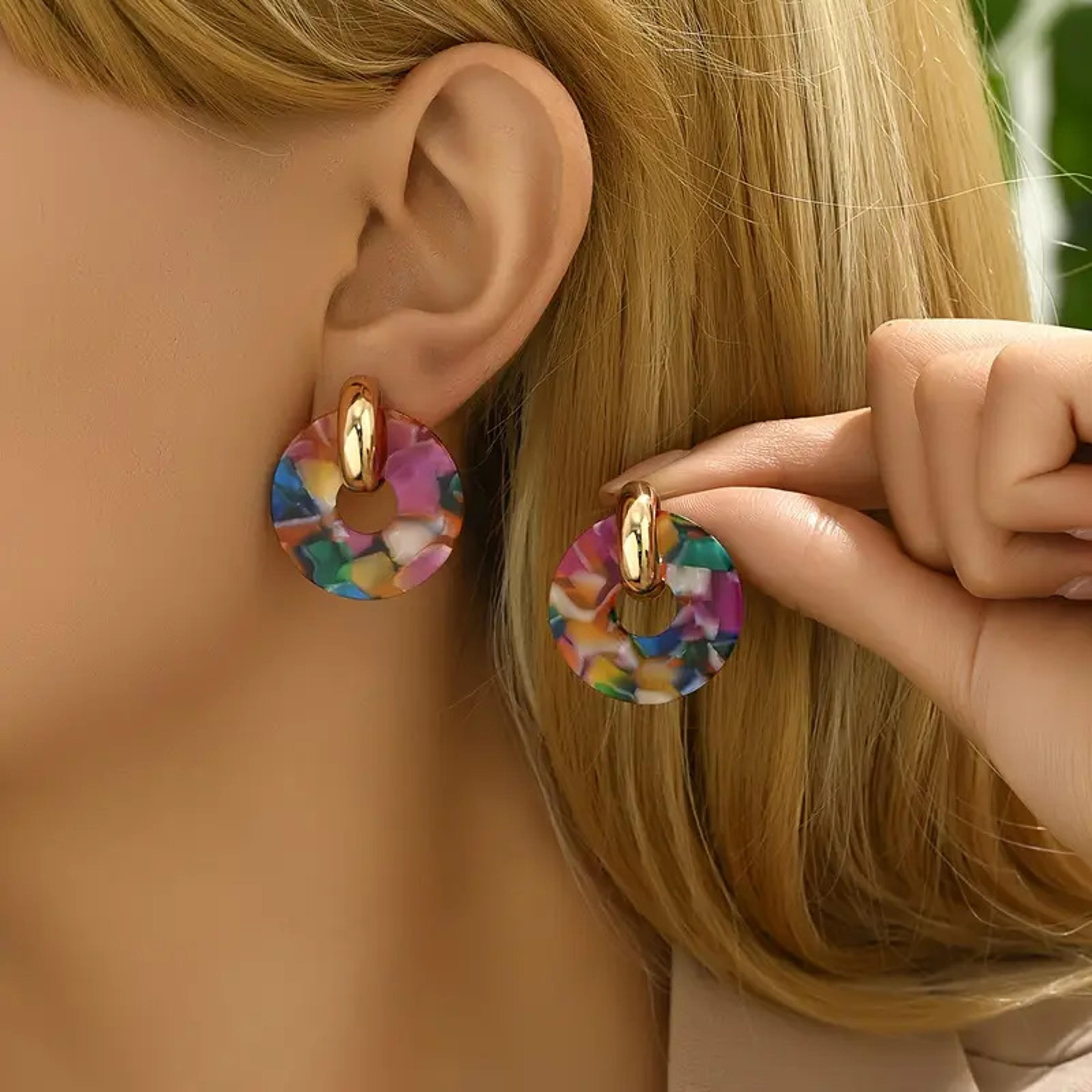 color pop vintage acrylic circle stud earrings for women