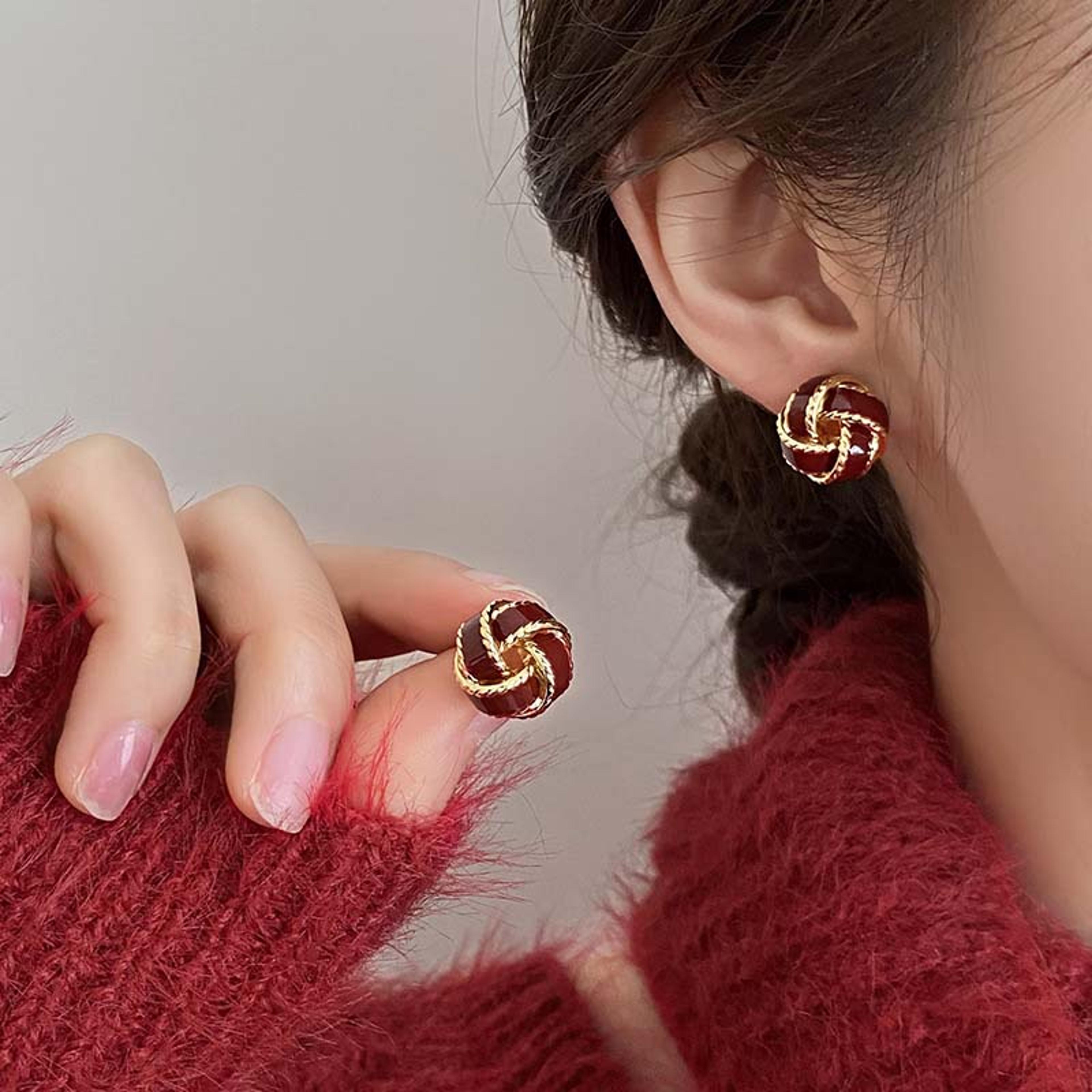 vintage enamel twist circle stud earrings for women elegant round statement jewelry