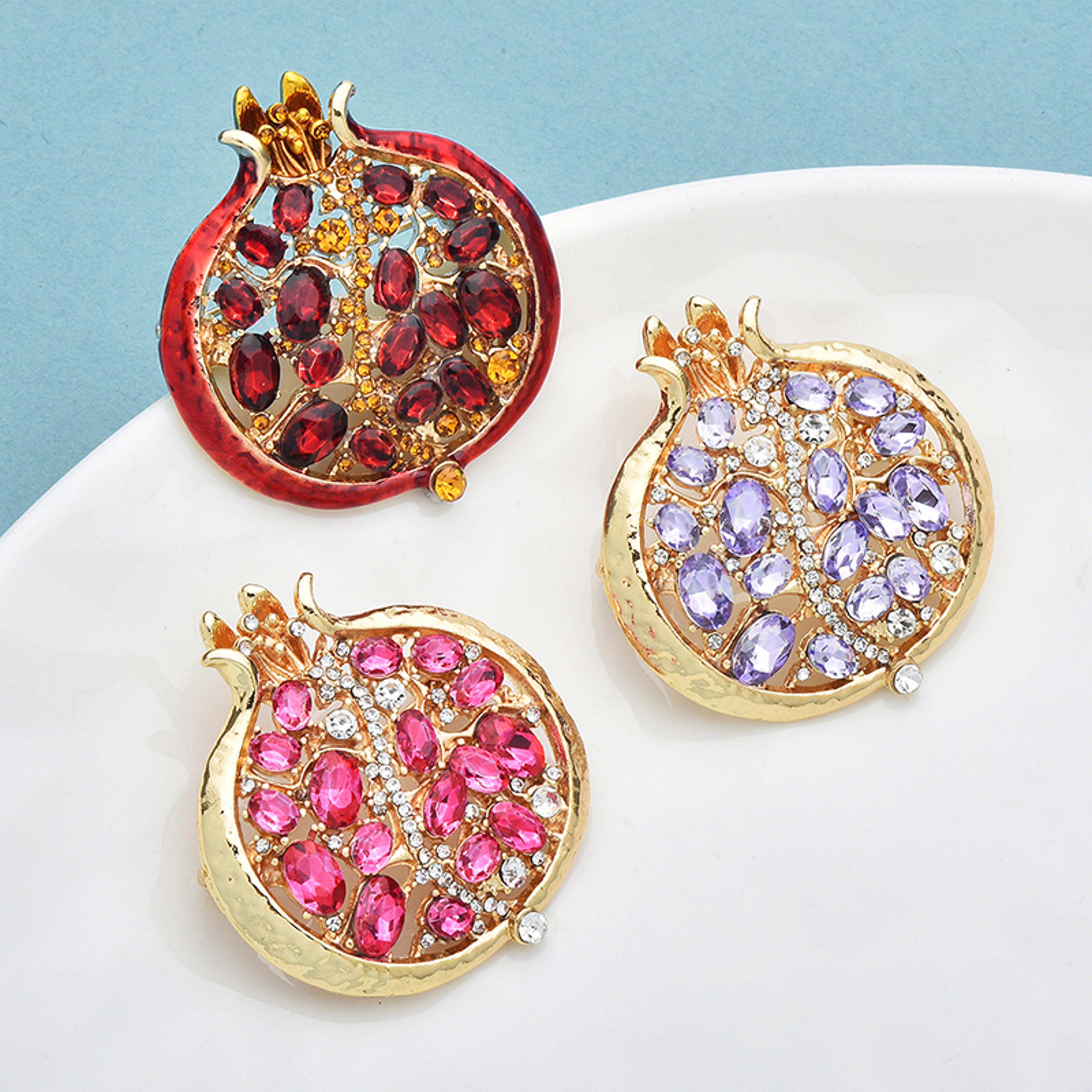 crystal pomegranate brooch pin for women elegant fruit jewelry accessory