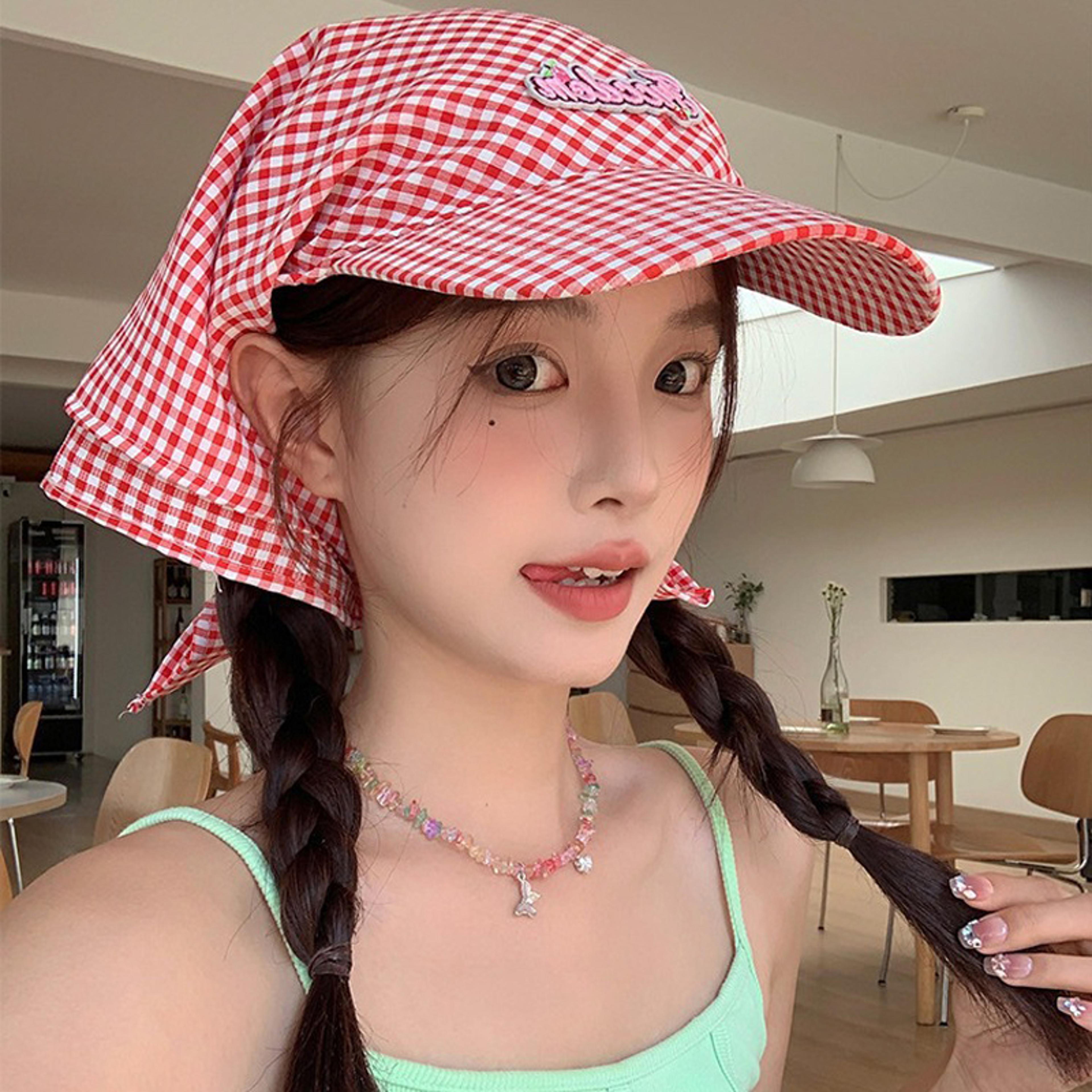plaid sun hat with head scarf for women women's sun hat for beach & outdoor travel