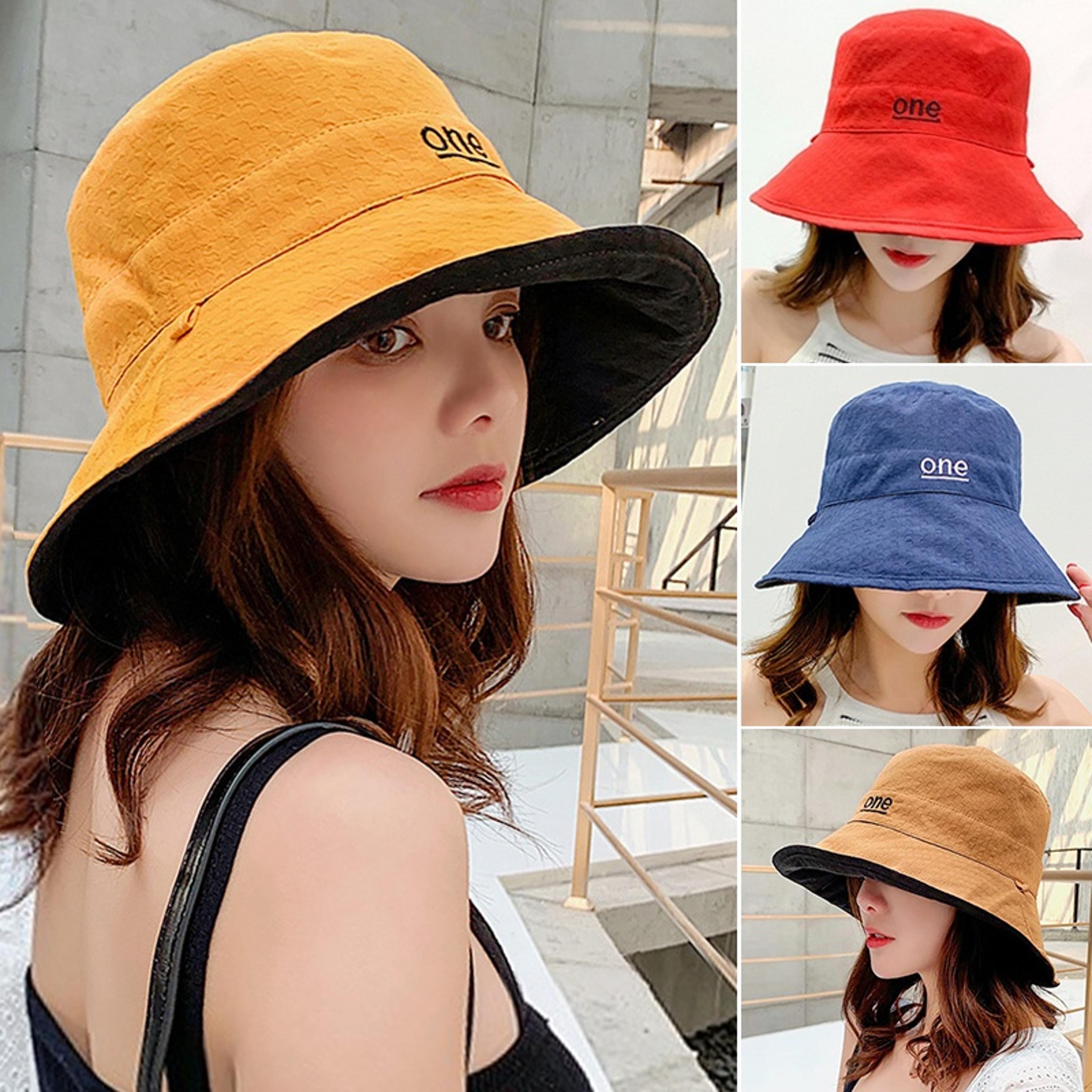 one embroidered reversible cotton bucket hat for women sun hat casual travel cap