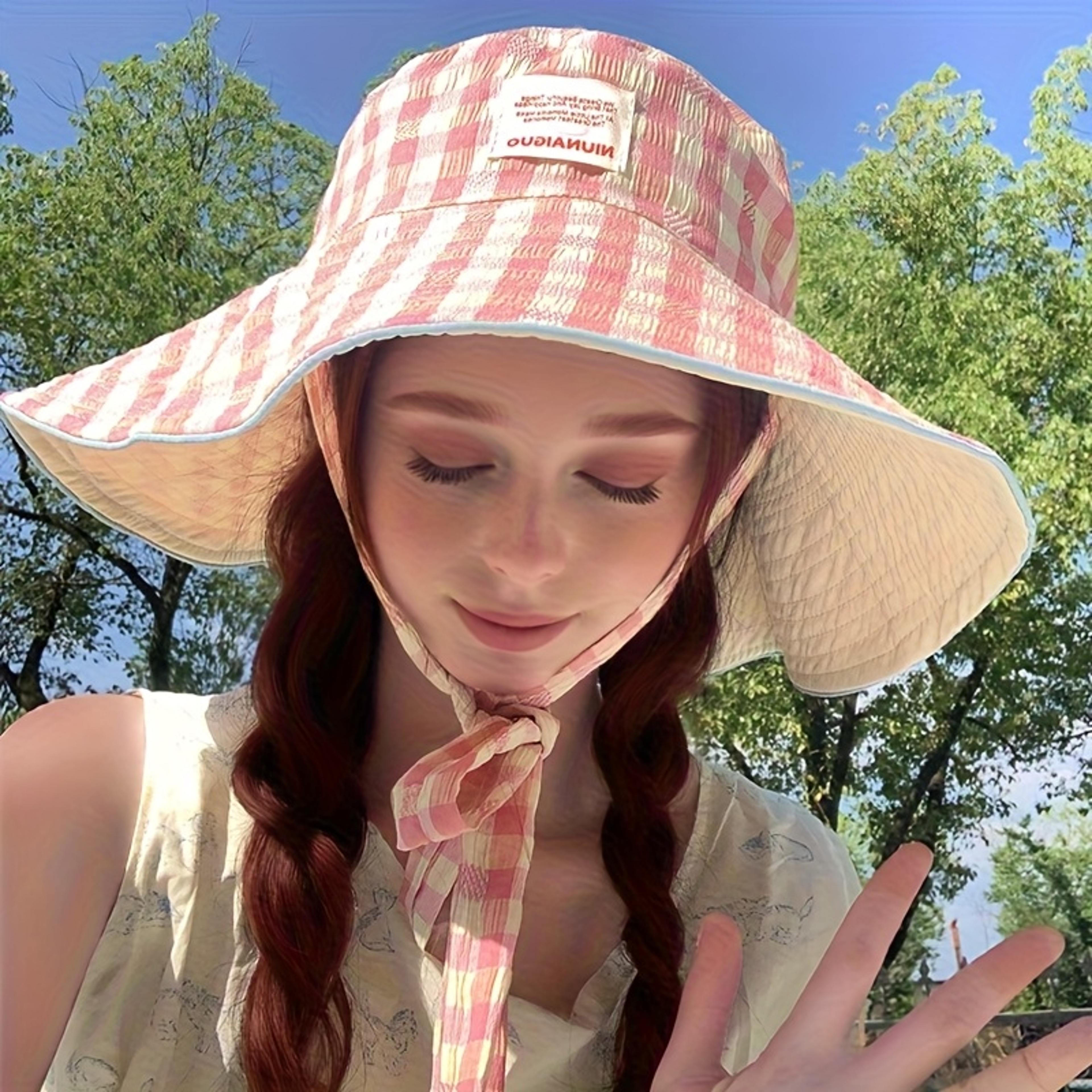 reversible plaid bucket hat for women & men summer beach sun protection fisherman hat