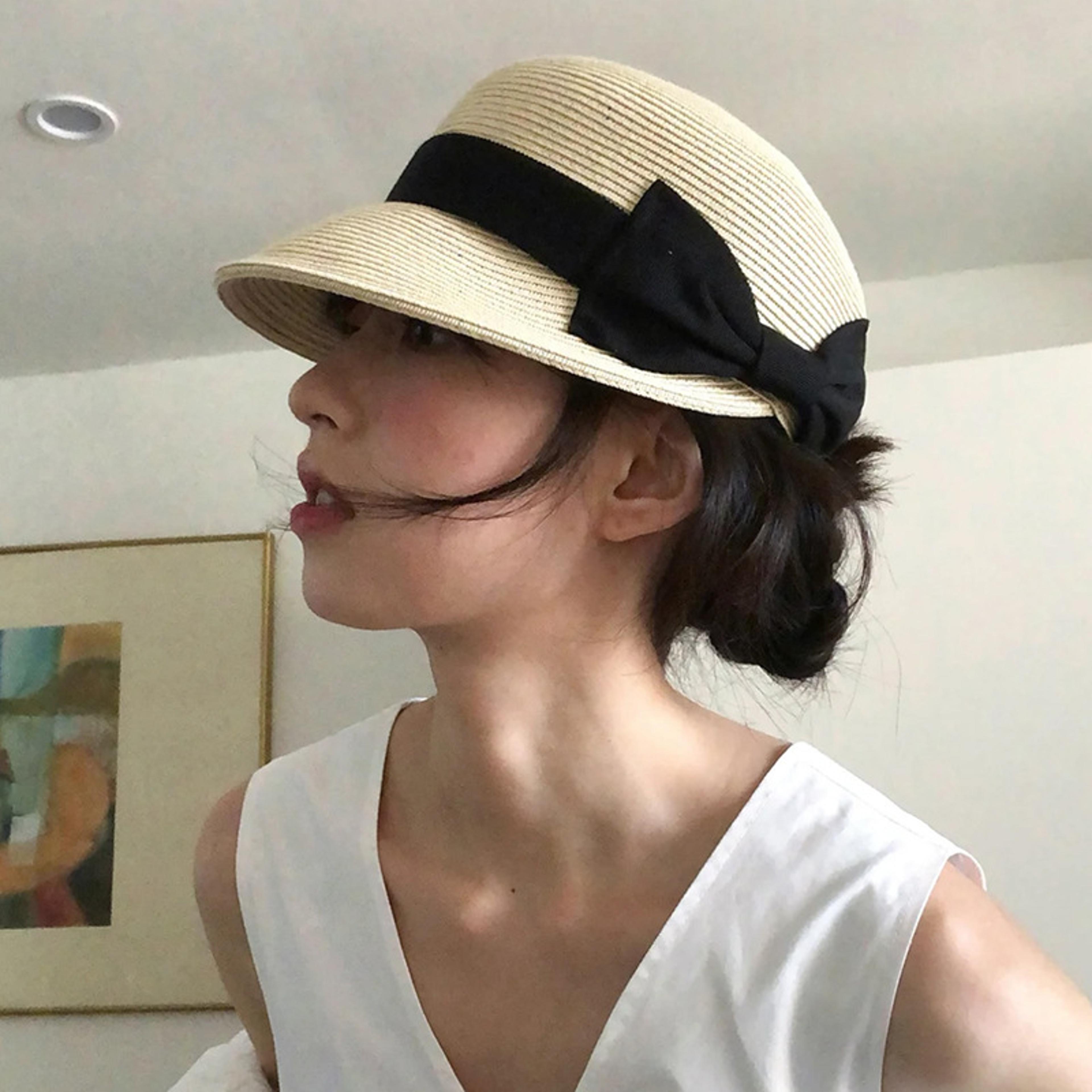elegant straw sun hat for women with bow duckbill brim uv protection beach hat