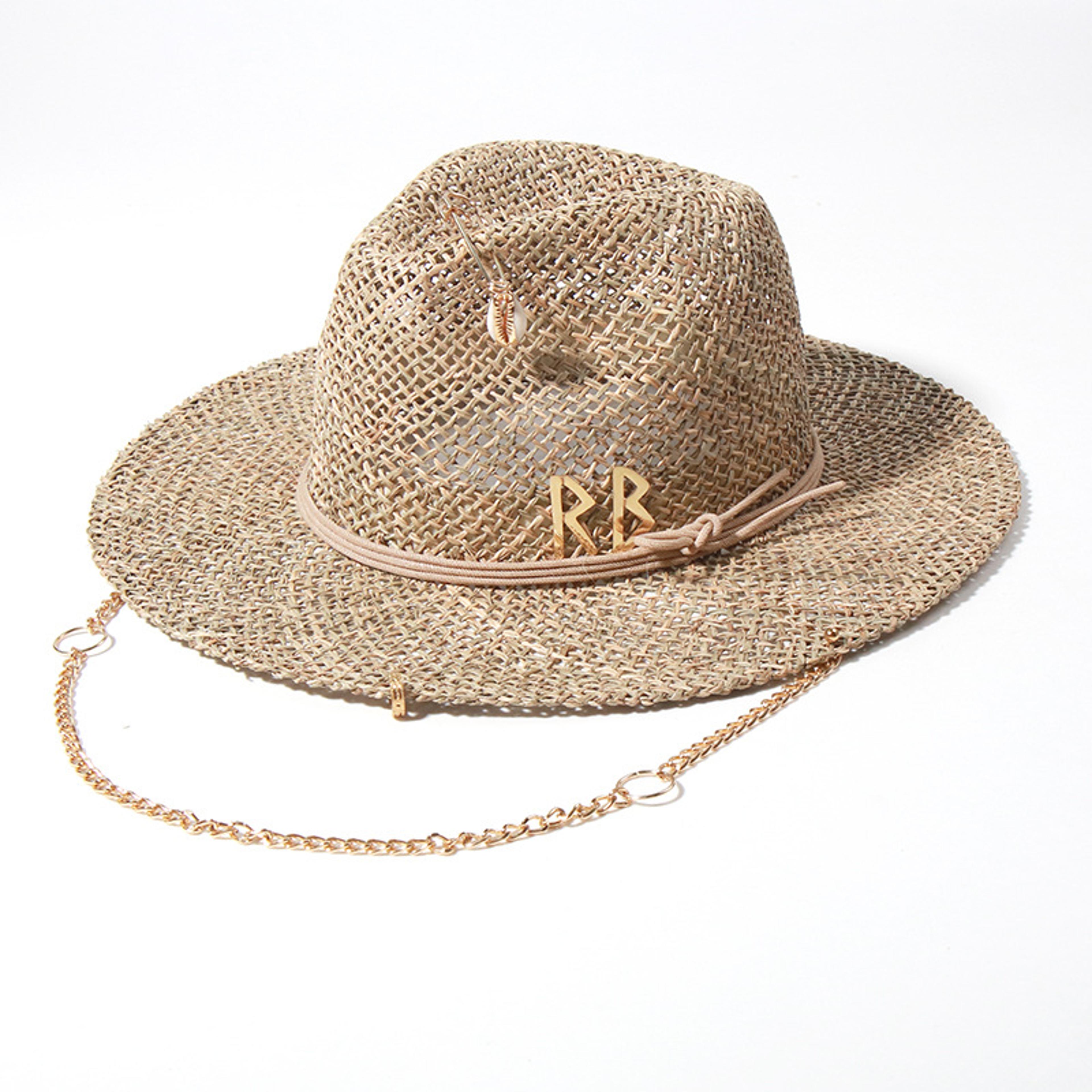 womens straw sun hat with metal chain accent adjustable summer beach sun hat