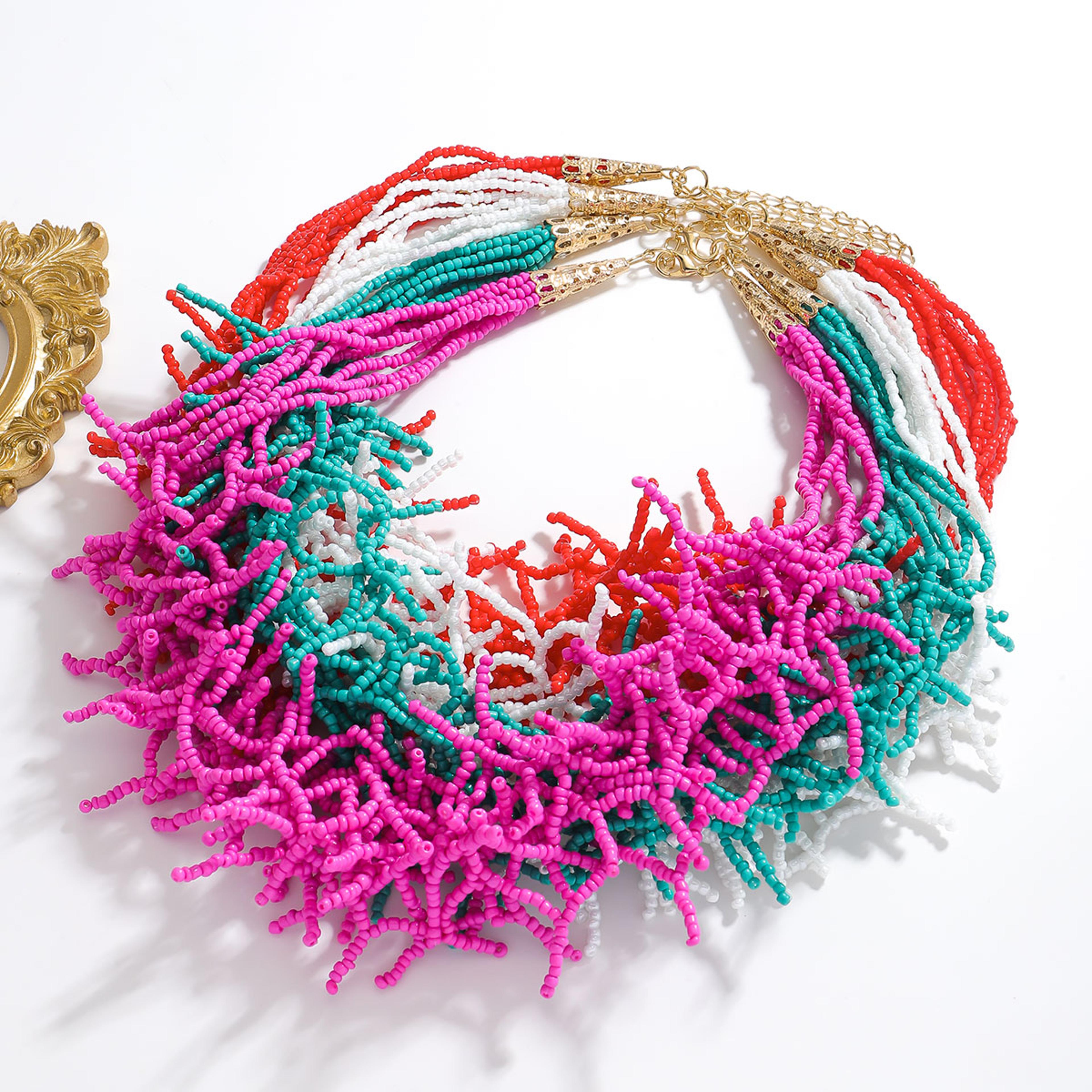 boho beaded coral multilayer necklace for women beach vacation jewelry