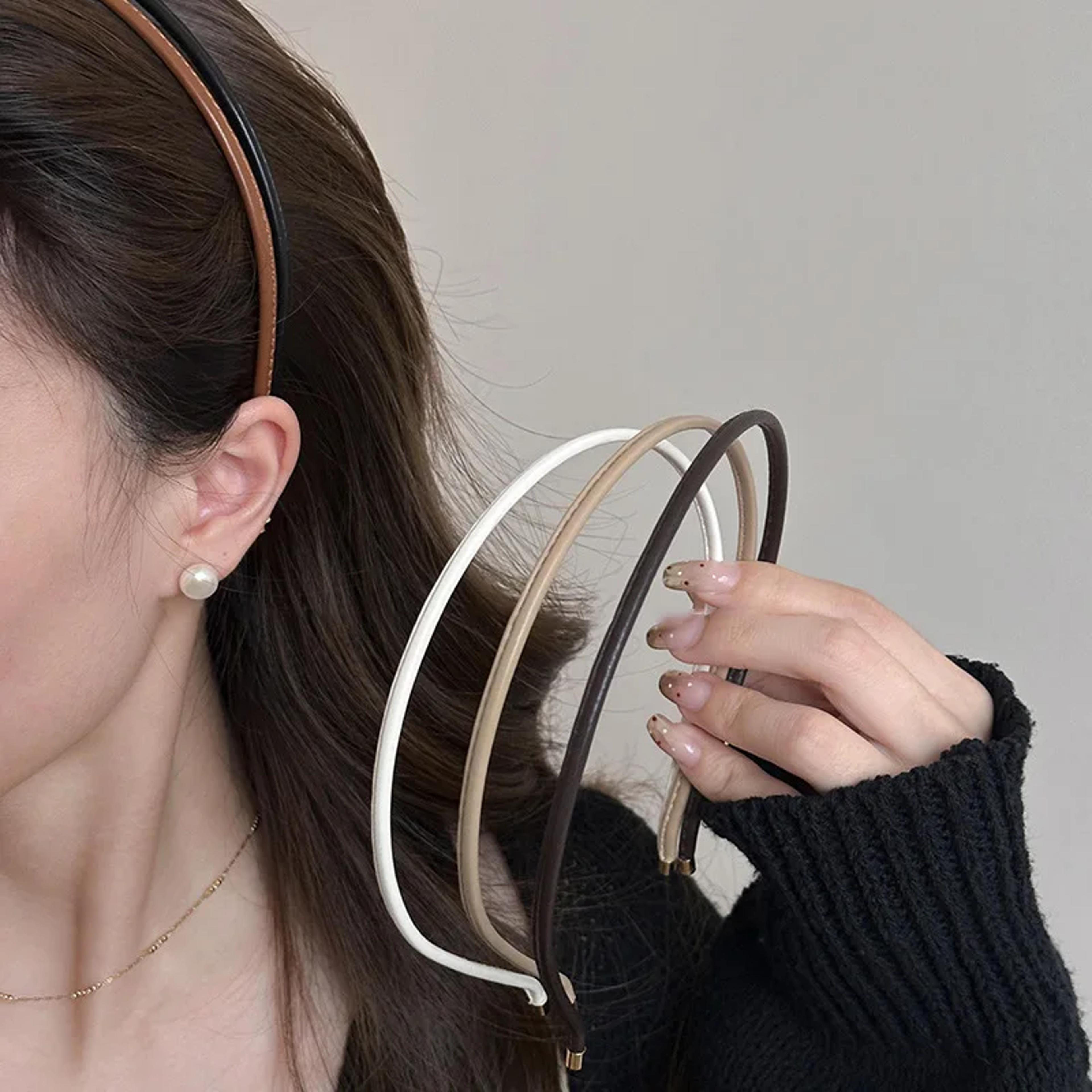 vintage pu leather headband for women slim fashion hair band