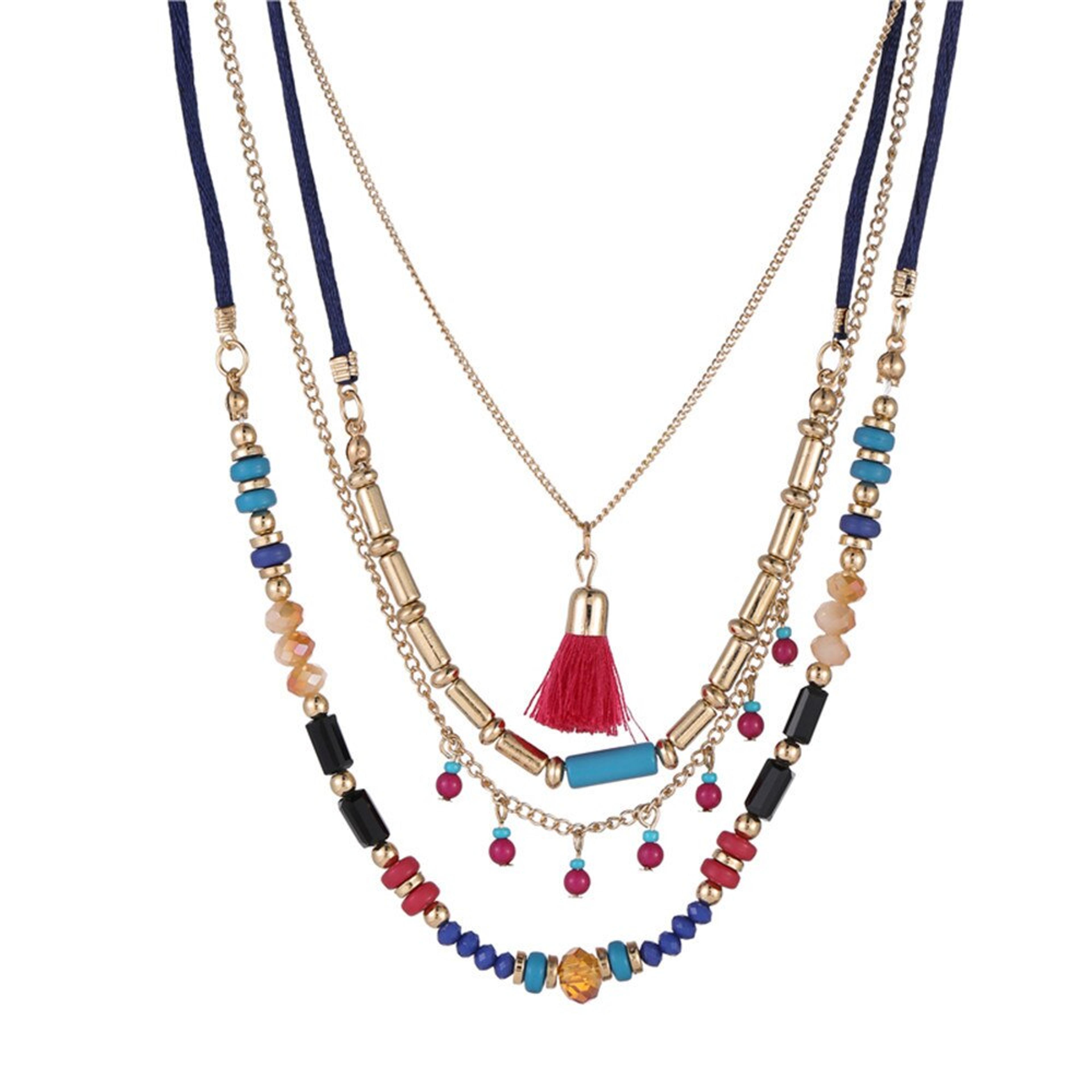 bohemian layered bead necklace handmade colorful pendant jewelry for women