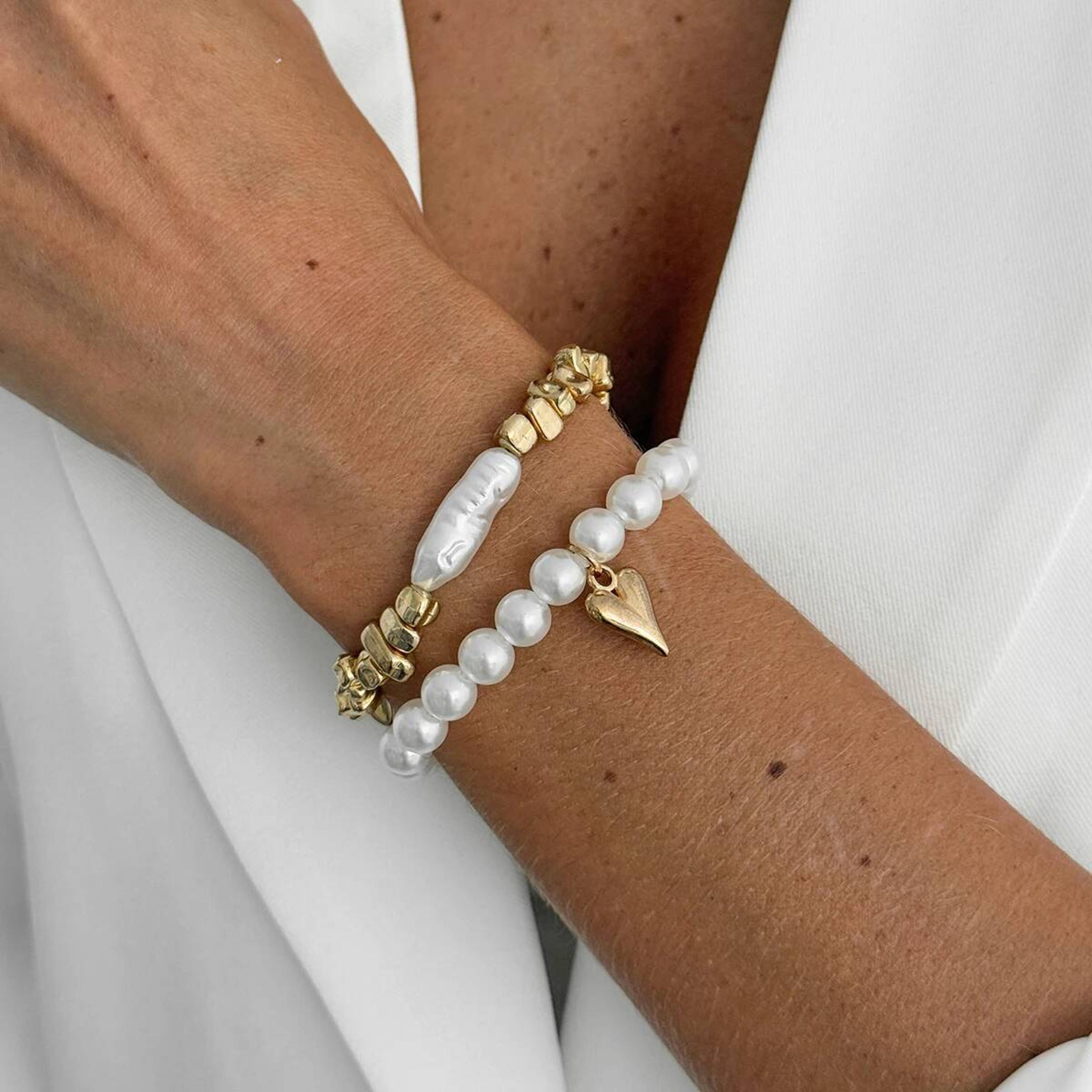 elegant pearl bracelet for women with heart charm bohemian stretch bracelet set