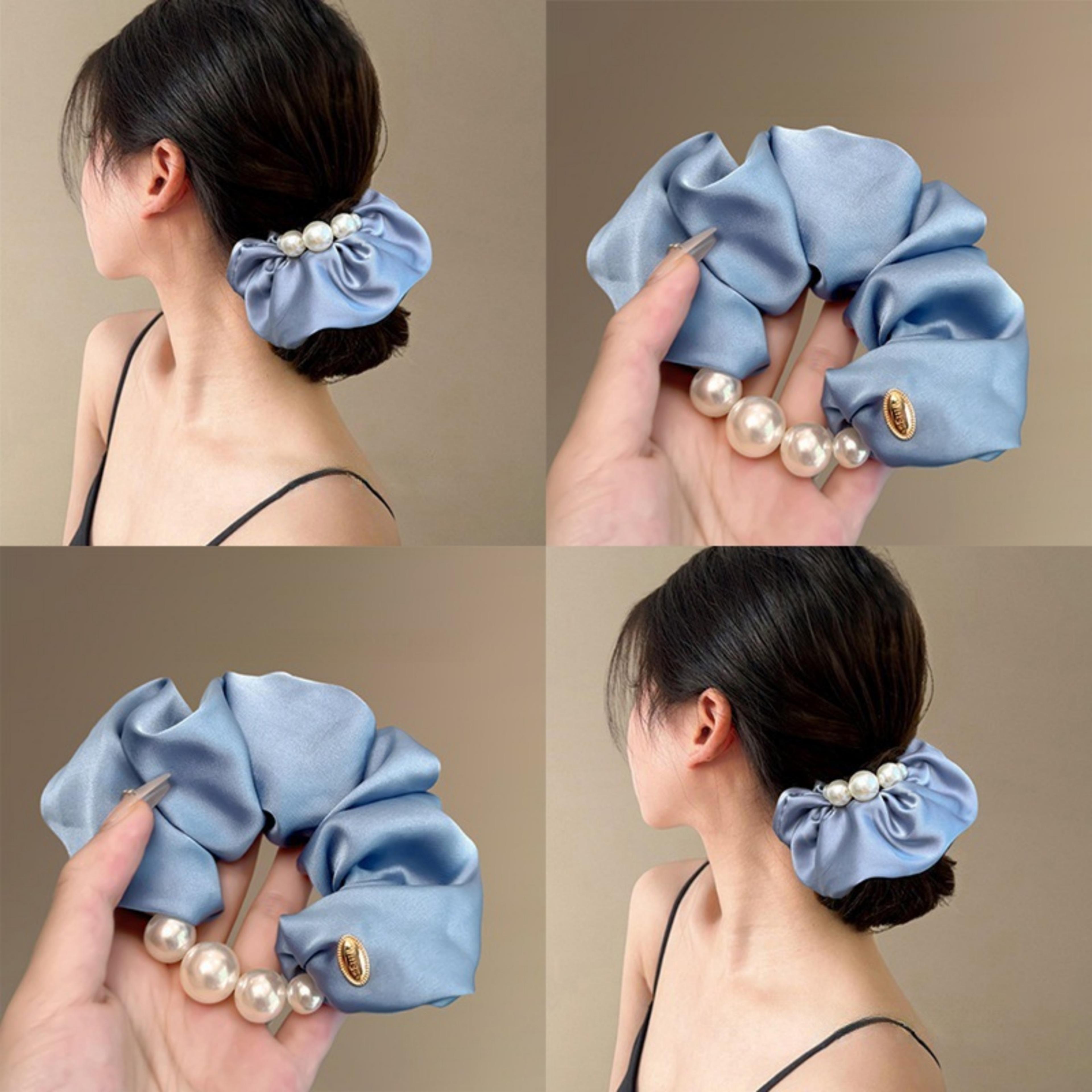 pearl satin scrunchie hair tie for women elegant silk hair accessory for everyday & party style
