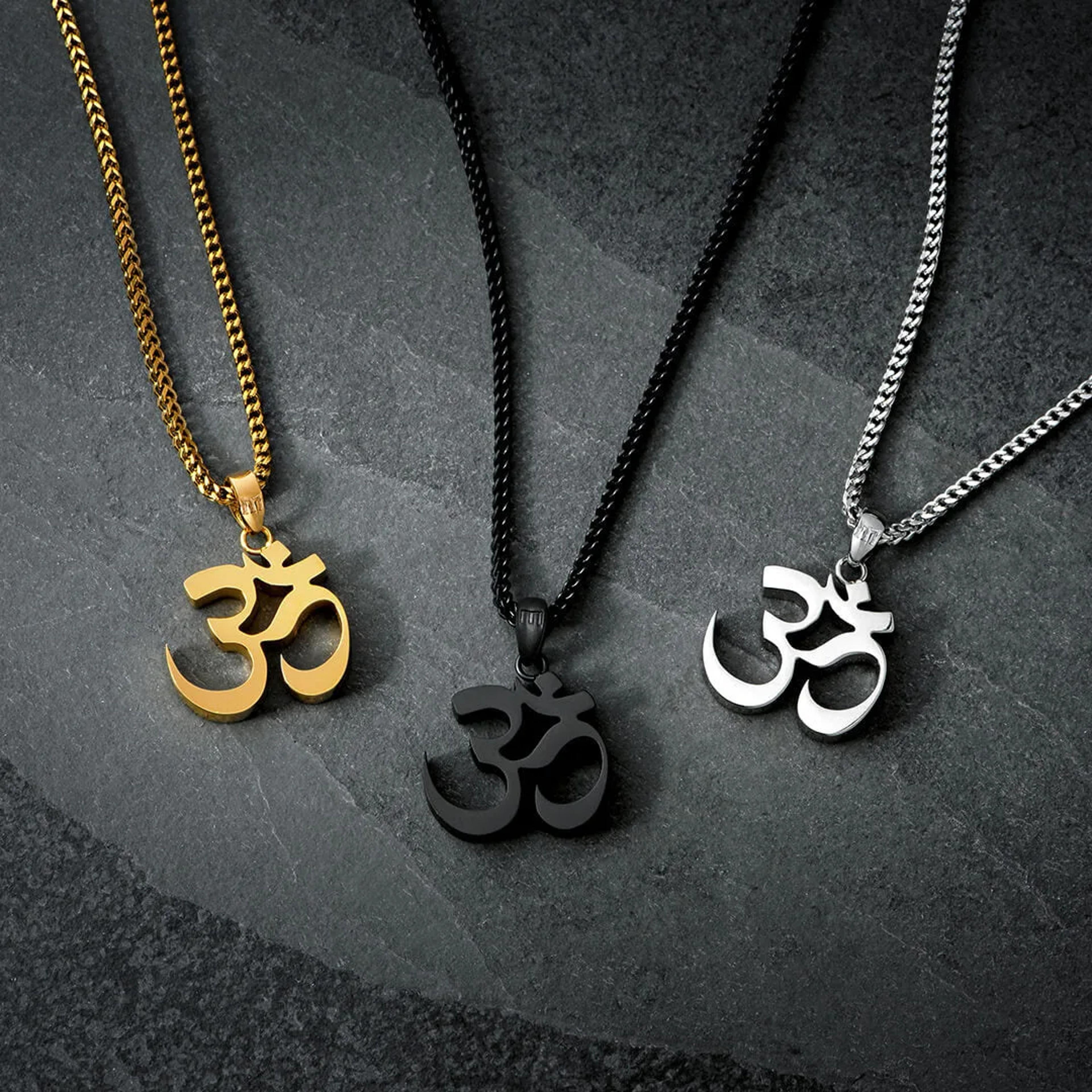 stainless steel om necklace for men spiritual aum pendant chain gift