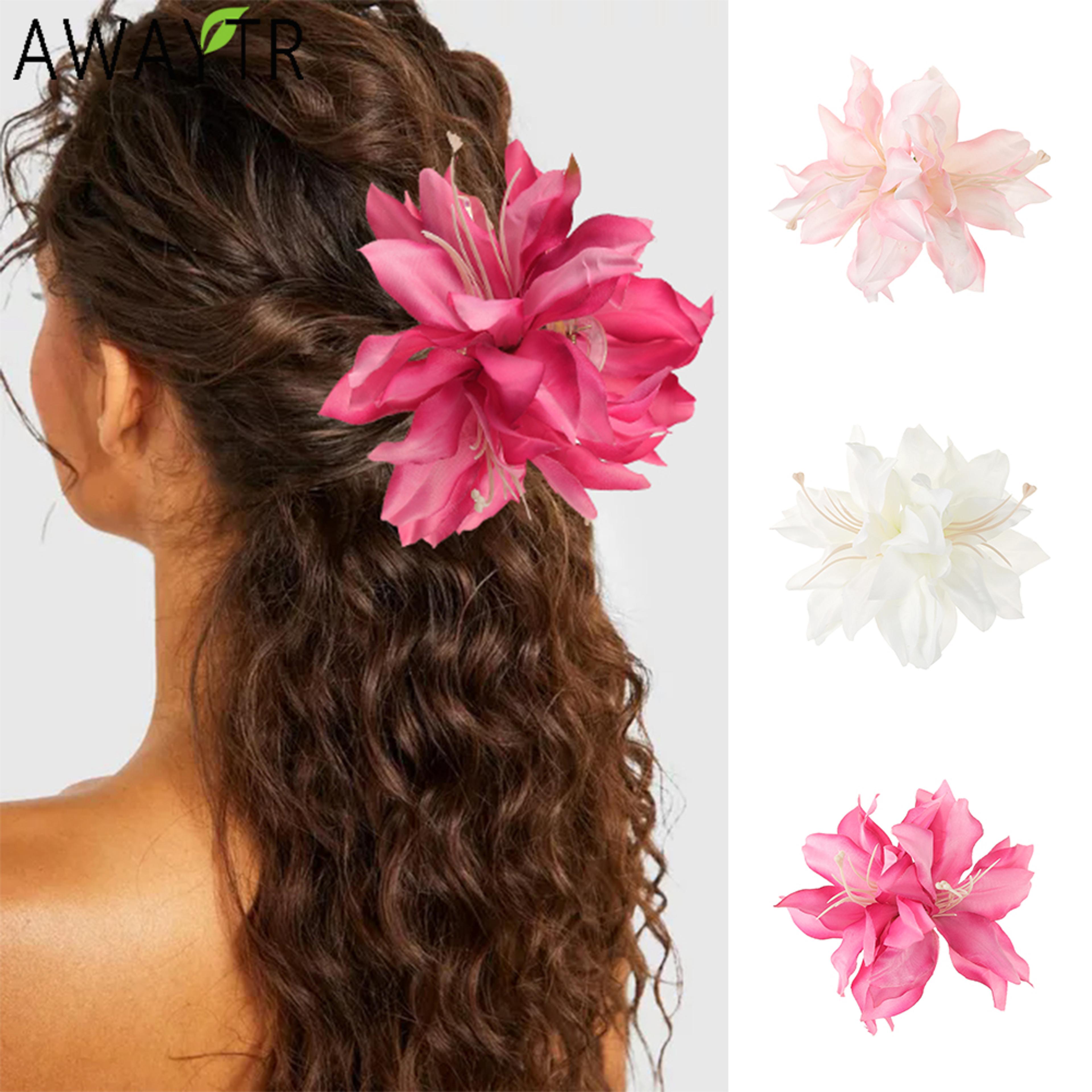leafy lily floral hair clip elegant flower hair pin for weddings, festivals & special occasions