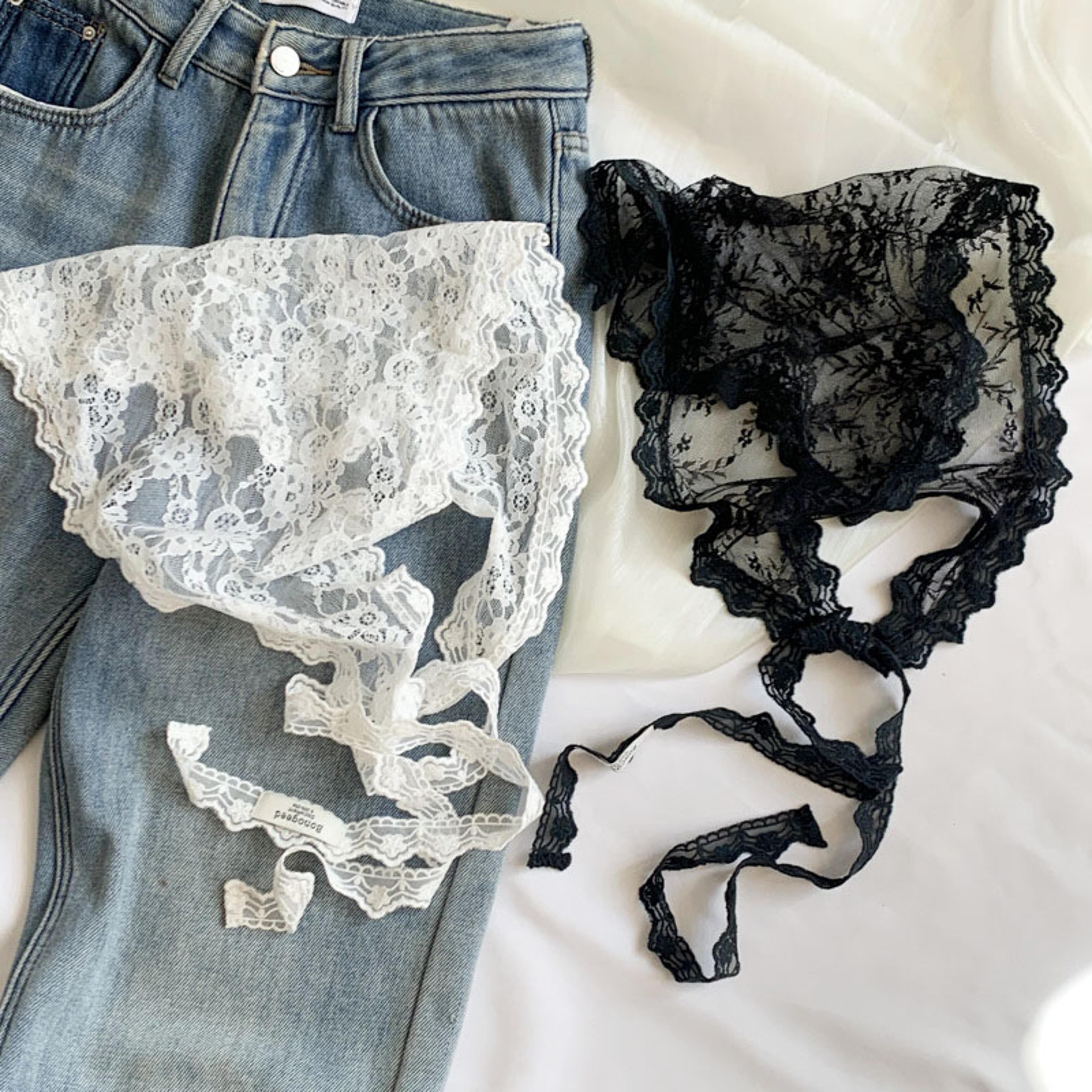 vintage floral lace triangle head scarf boho crochet hair kerchief for women