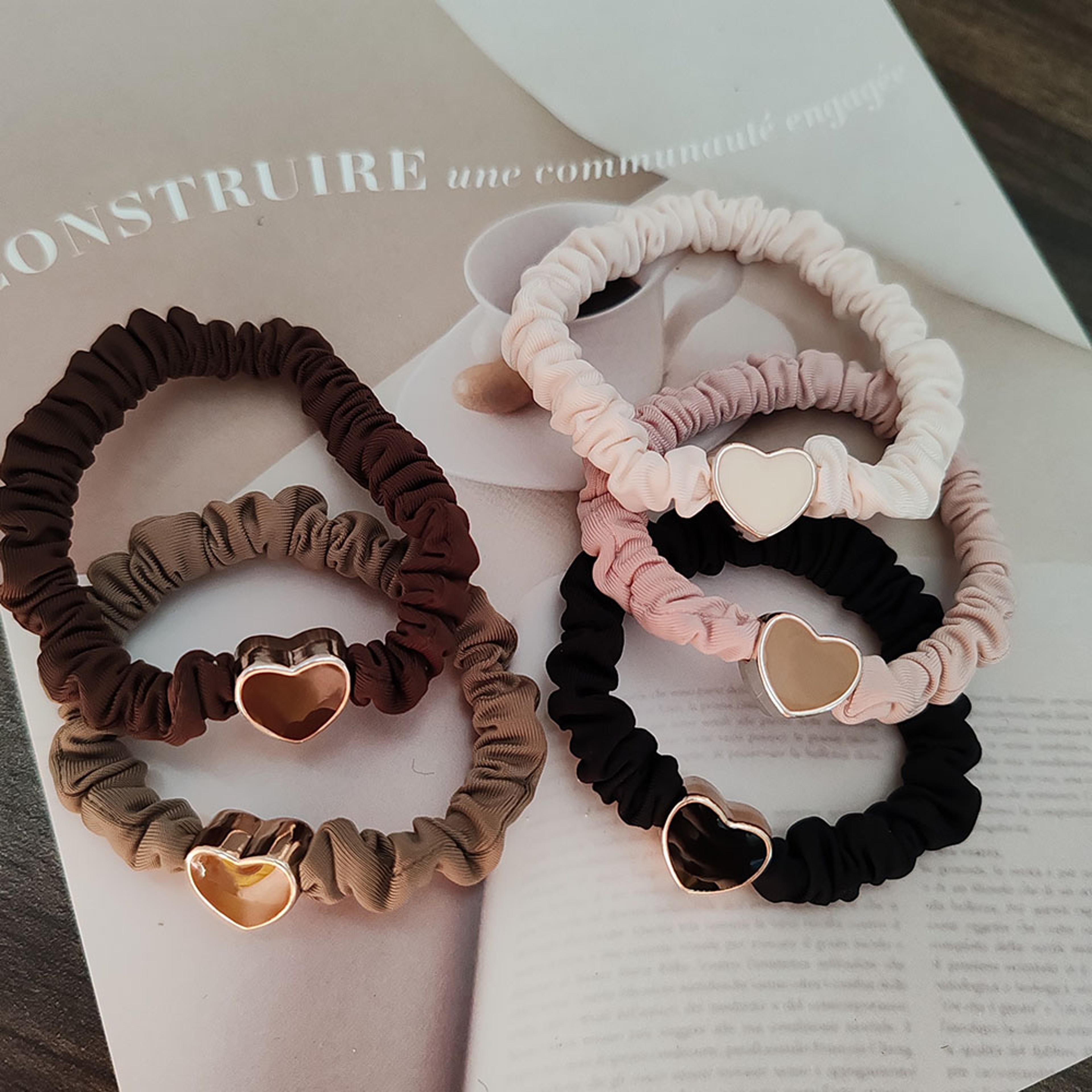 cream heart elastic hair ties set cute heart hair ties ponytail holders for women & girls
