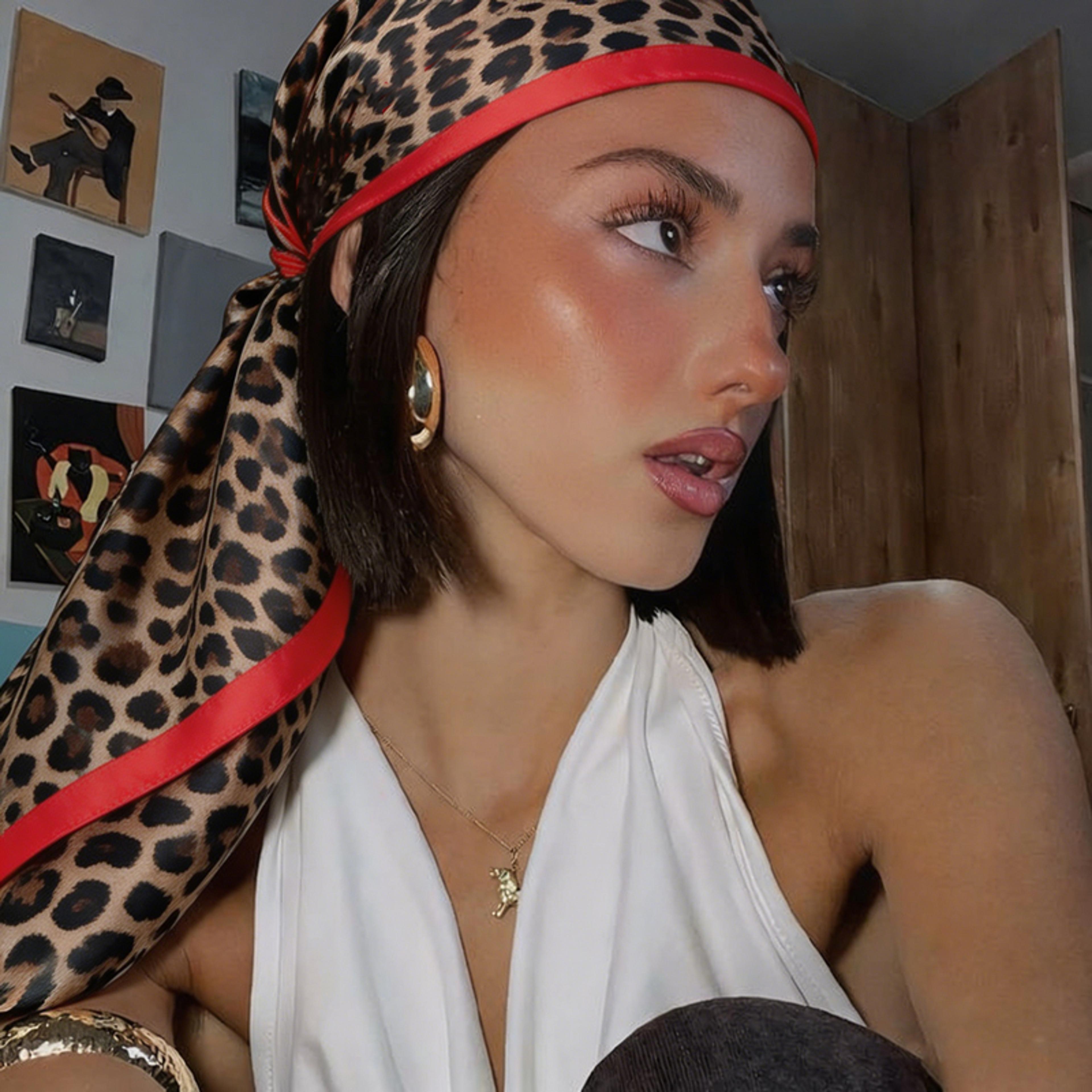 leopard print silk satin scarf for women 70x70cm square head scarf boho hair wrap