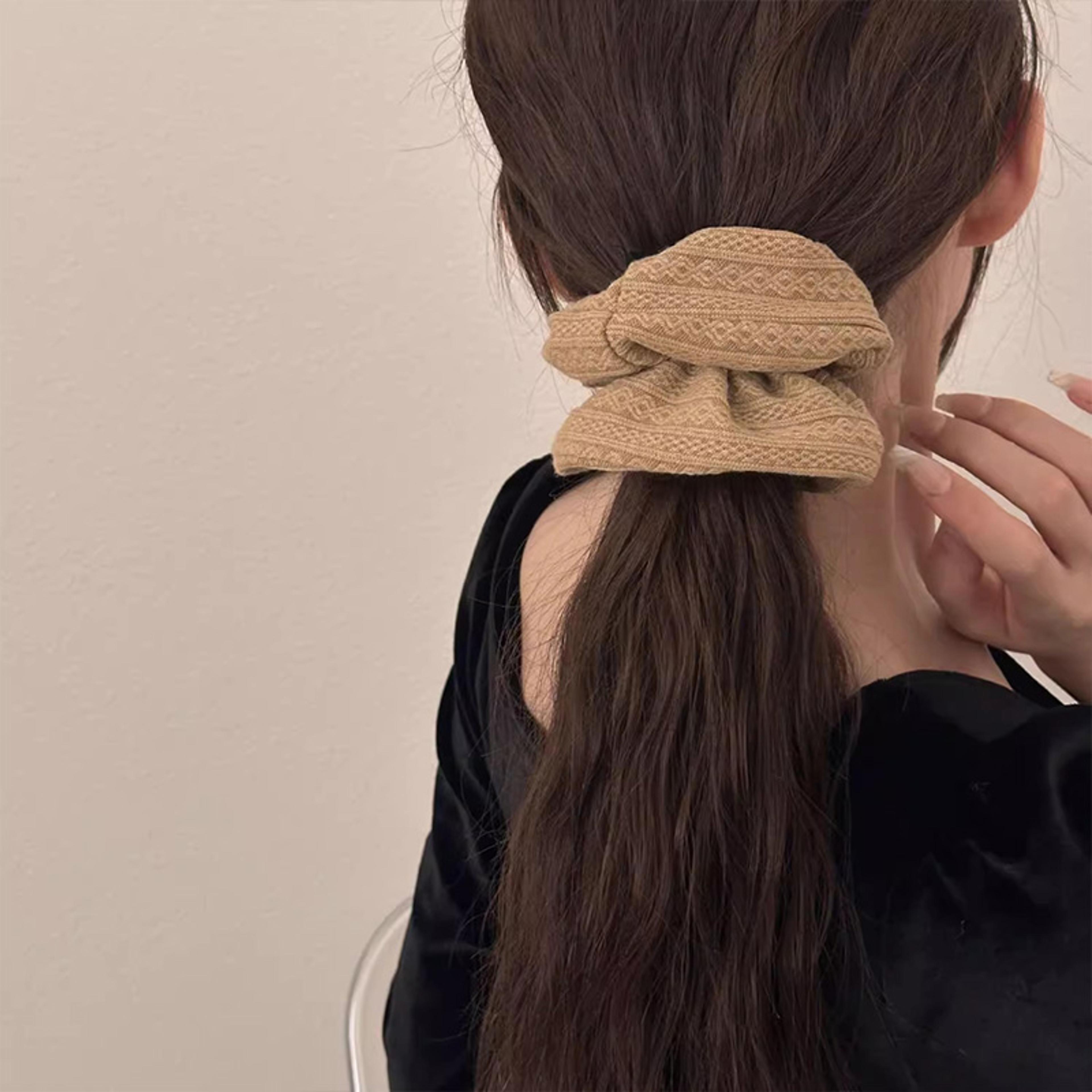 vintage knitted scrunchie oversized hair tie for women soft retro ponytail hair accessory
