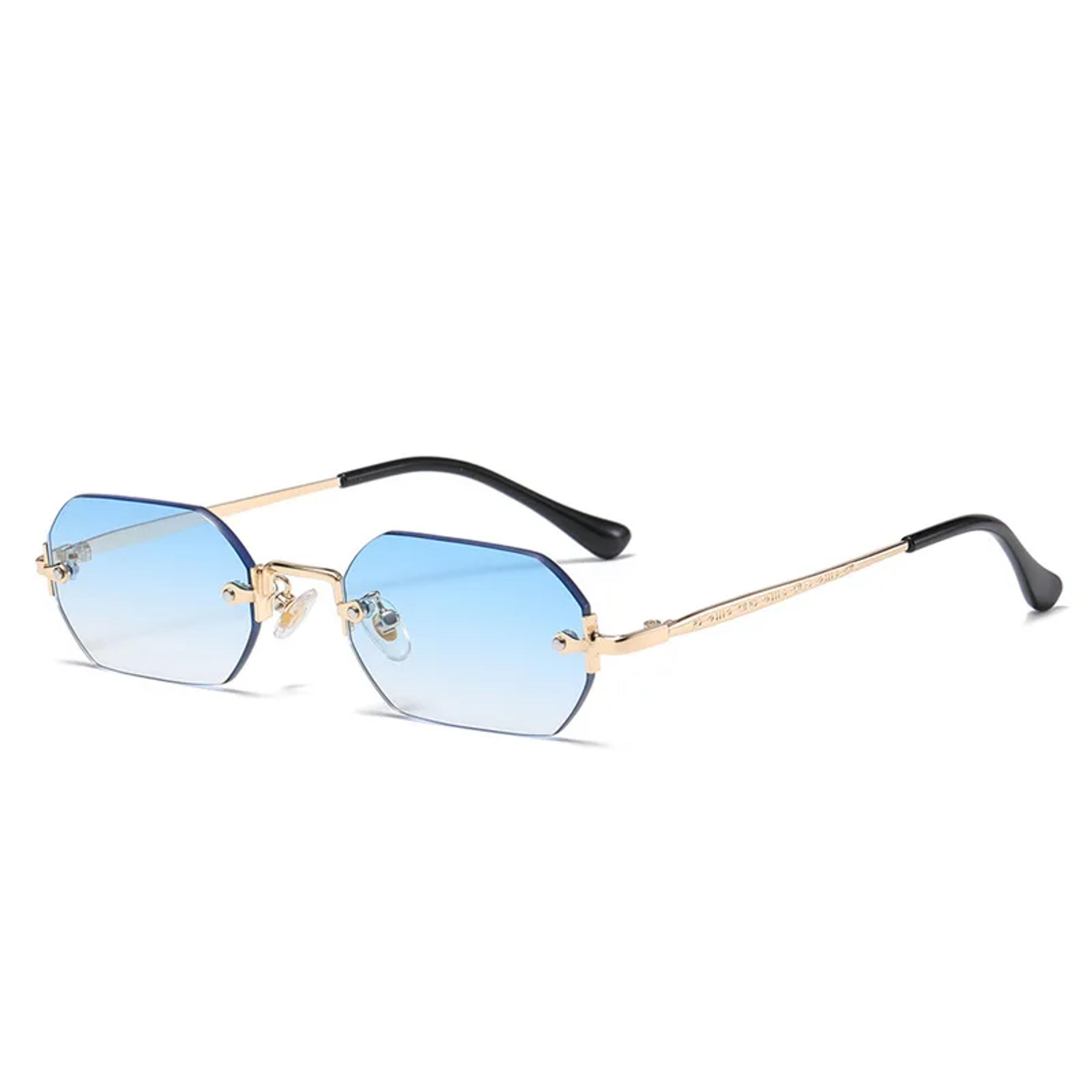 vintage rimless polygon sunglasses uv small frame unisex fashion shades